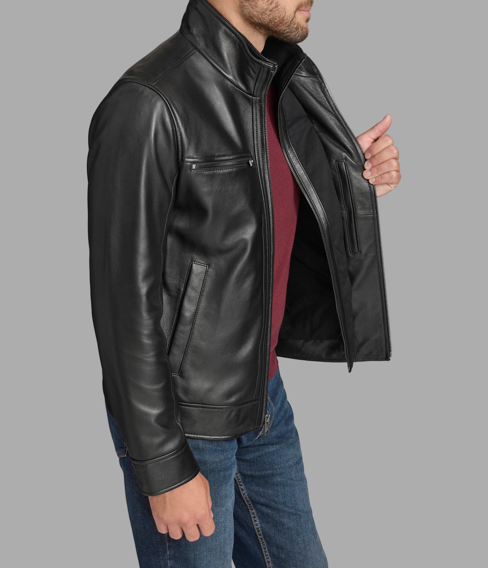 Winton Leather Stand Collar Jacket View 3 | Jackets and Coats Winton Leather Stand Collar Jacket View 3 | Jackets and Coats