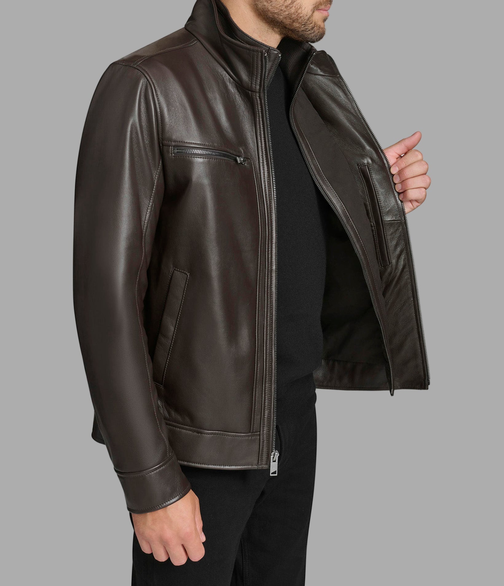 Winton Leather Stand Collar Jacket View 2 | Jackets and Coats Winton Leather Stand Collar Jacket View 2 | Jackets and Coats