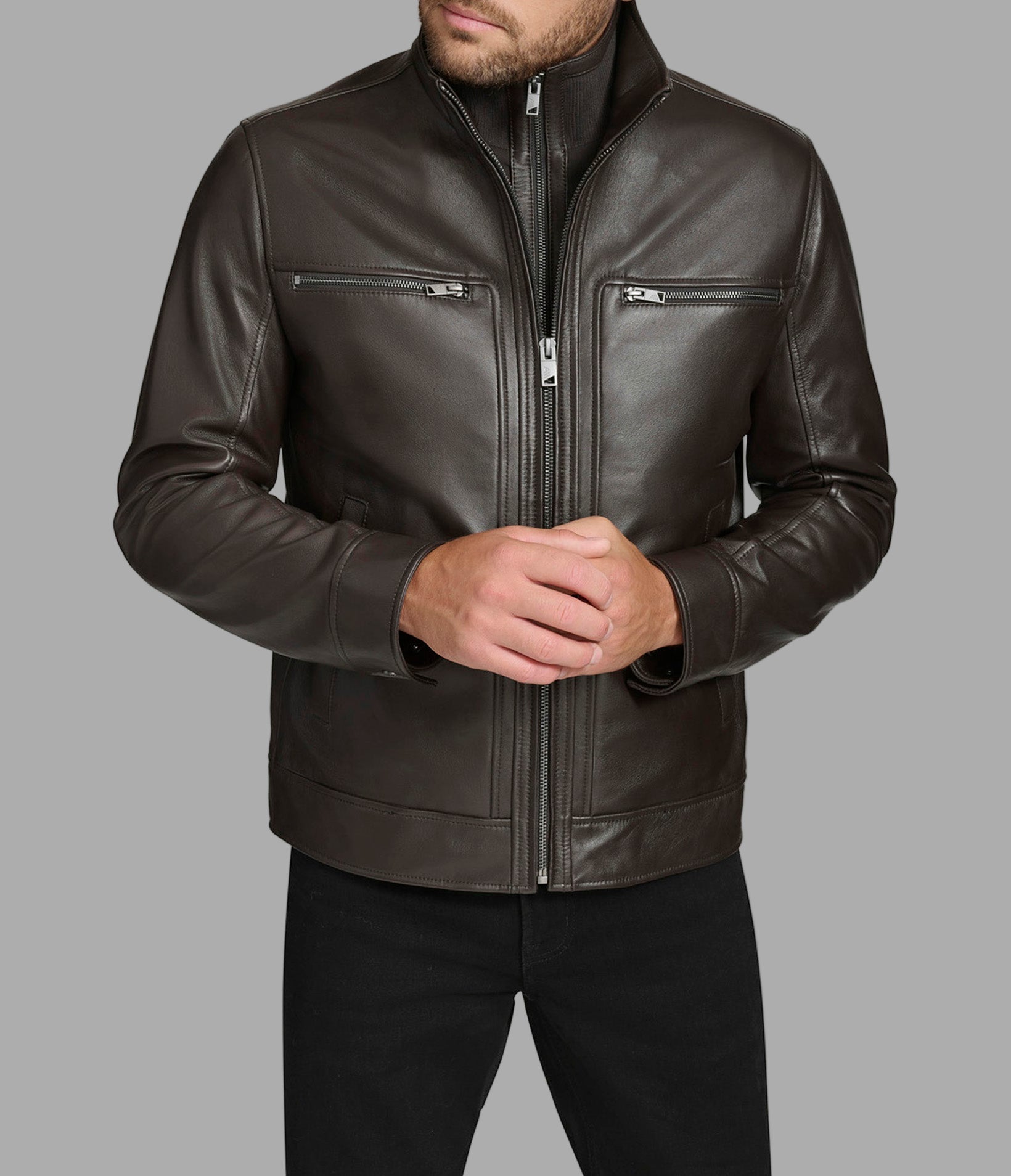 Winton Leather Stand Collar Jacket View 1 | Jackets and Coats Winton Leather Stand Collar Jacket View 1 | Jackets and Coats