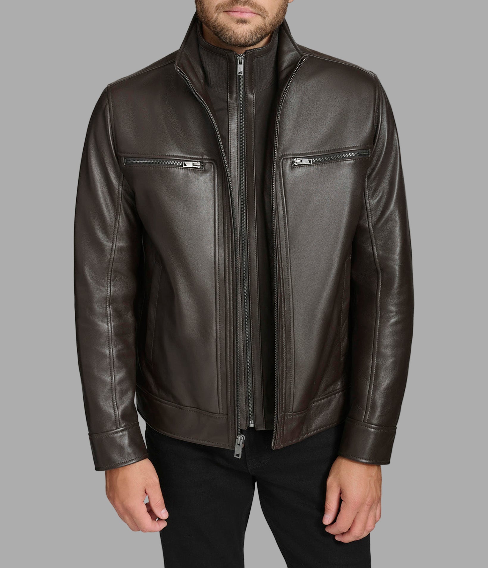 Winton Leather Stand Collar Jacket View 3 | Jackets and Coats Winton Leather Stand Collar Jacket View 3 | Jackets and Coats