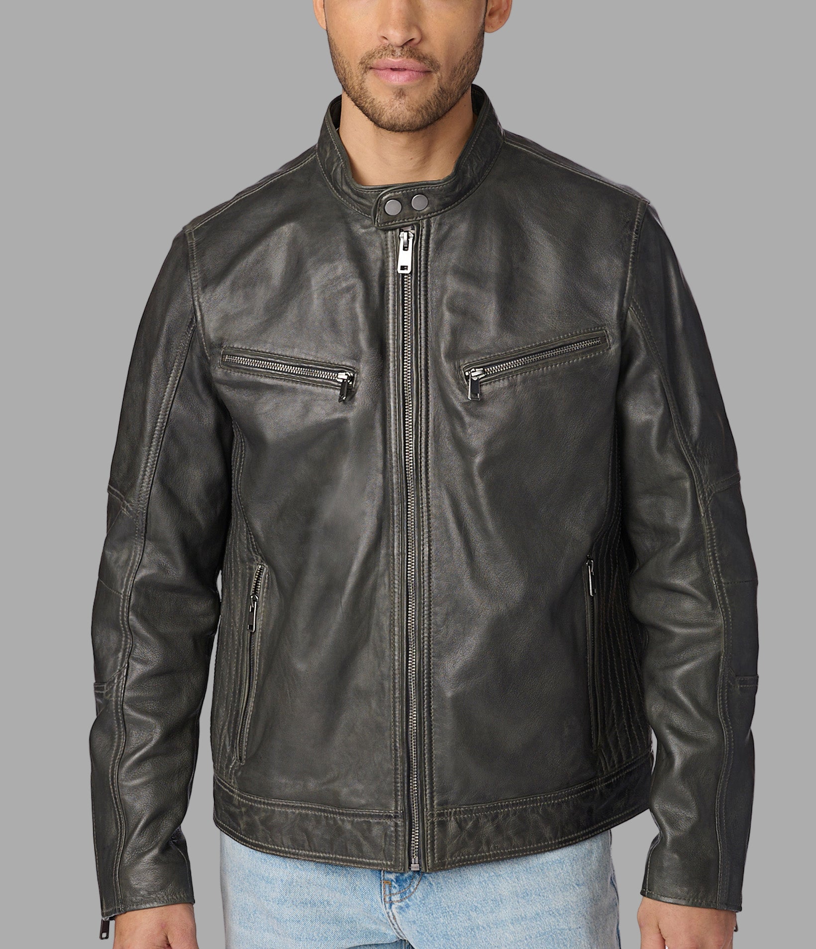 Brent Vintage Leather Racer Jacket View 2 | Men's Sale Brent Vintage Leather Racer Jacket View 2 | Men's Sale