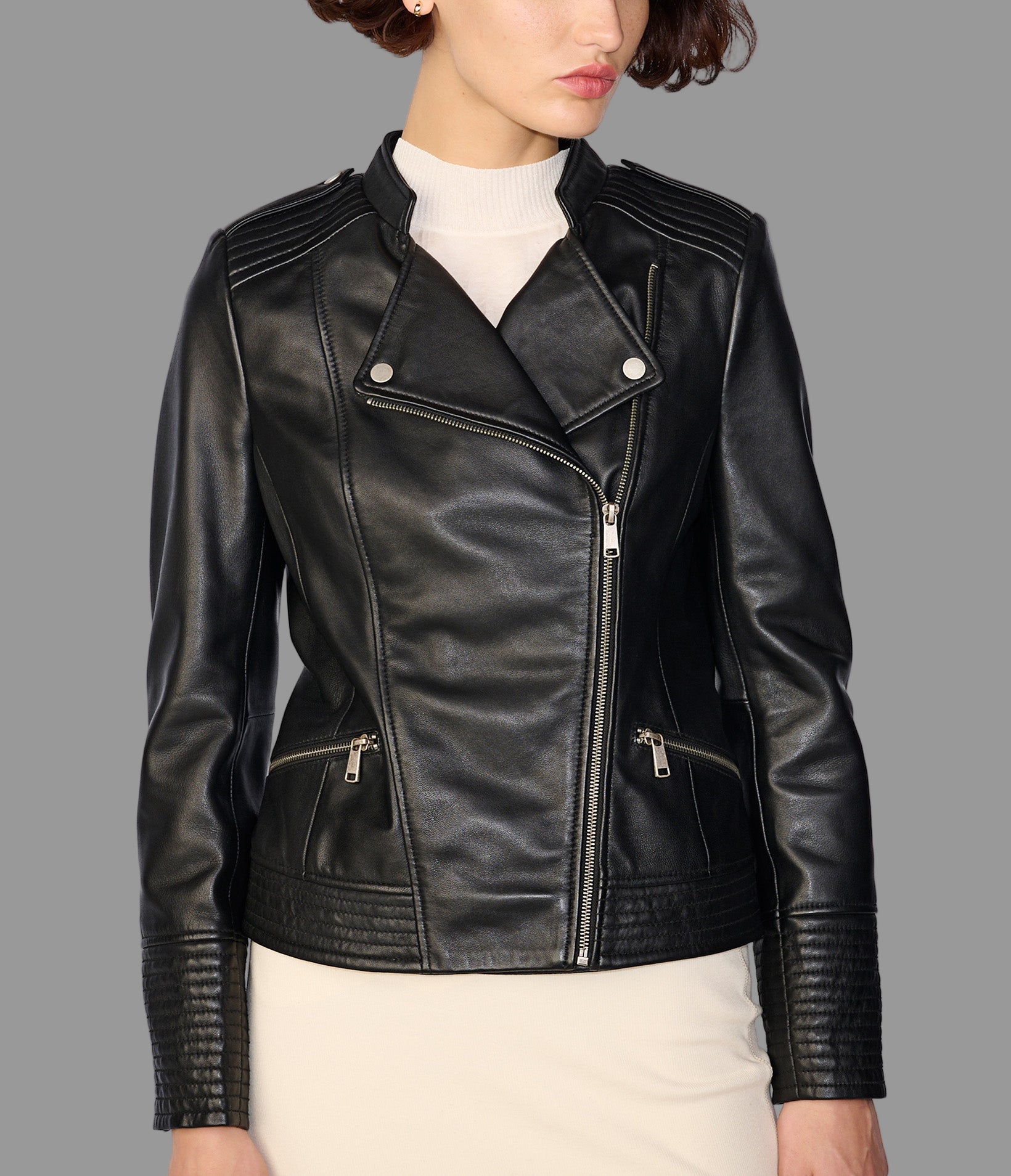 Monica Asymmetrical Leather Moto Jacket View 2 | Women's Sale Monica Asymmetrical Leather Moto Jacket View 2 | Women's Sale