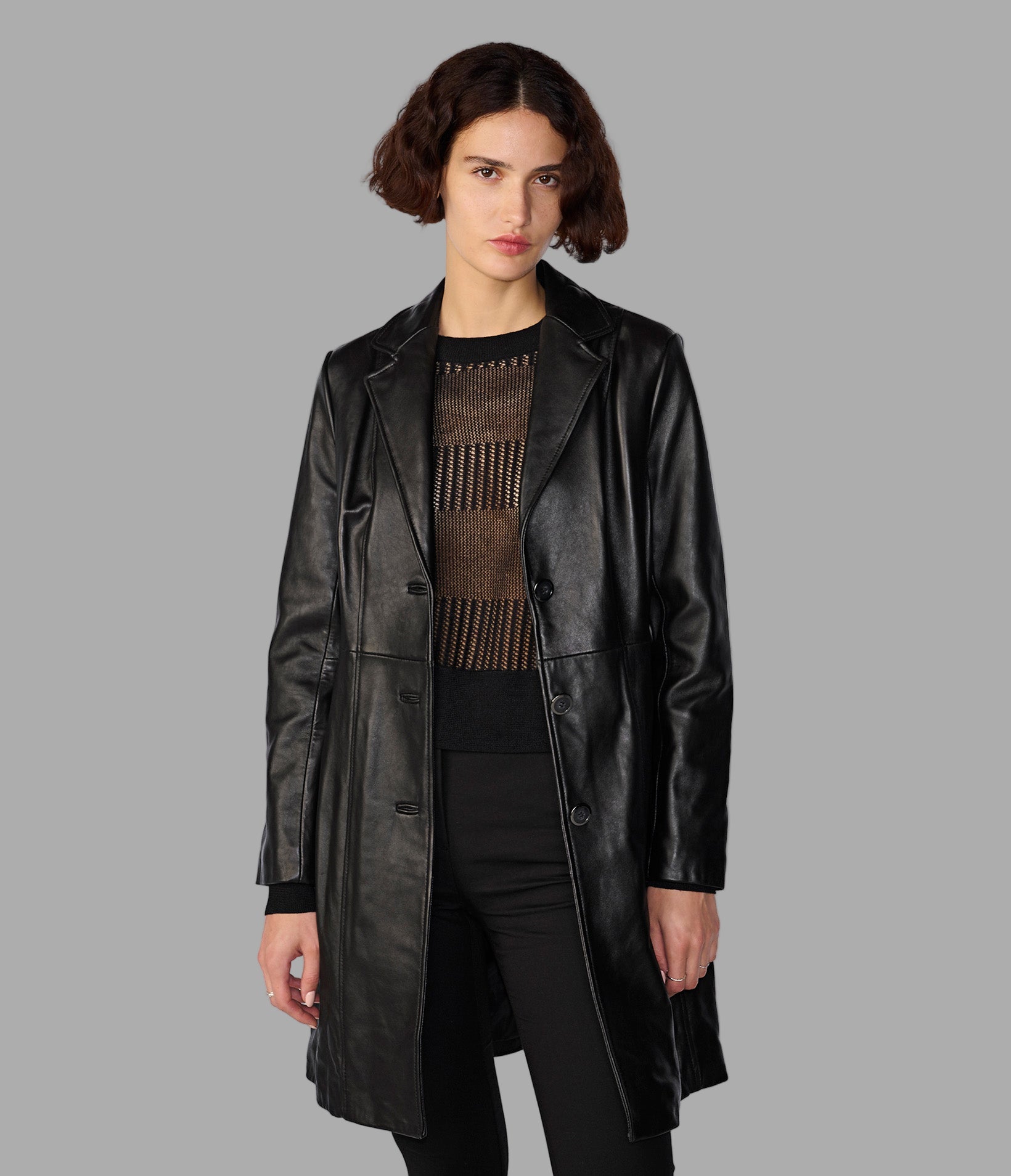 Nora Button Down Leather Trench Coat View 1 | Women's Sale Nora Button Down Leather Trench Coat View 1 | Women's Sale