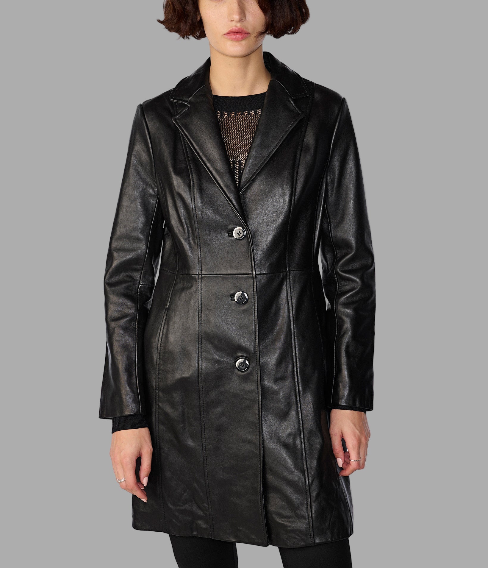 Nora Button Down Leather Trench Coat View 2 | Women's Sale Nora Button Down Leather Trench Coat View 2 | Women's Sale