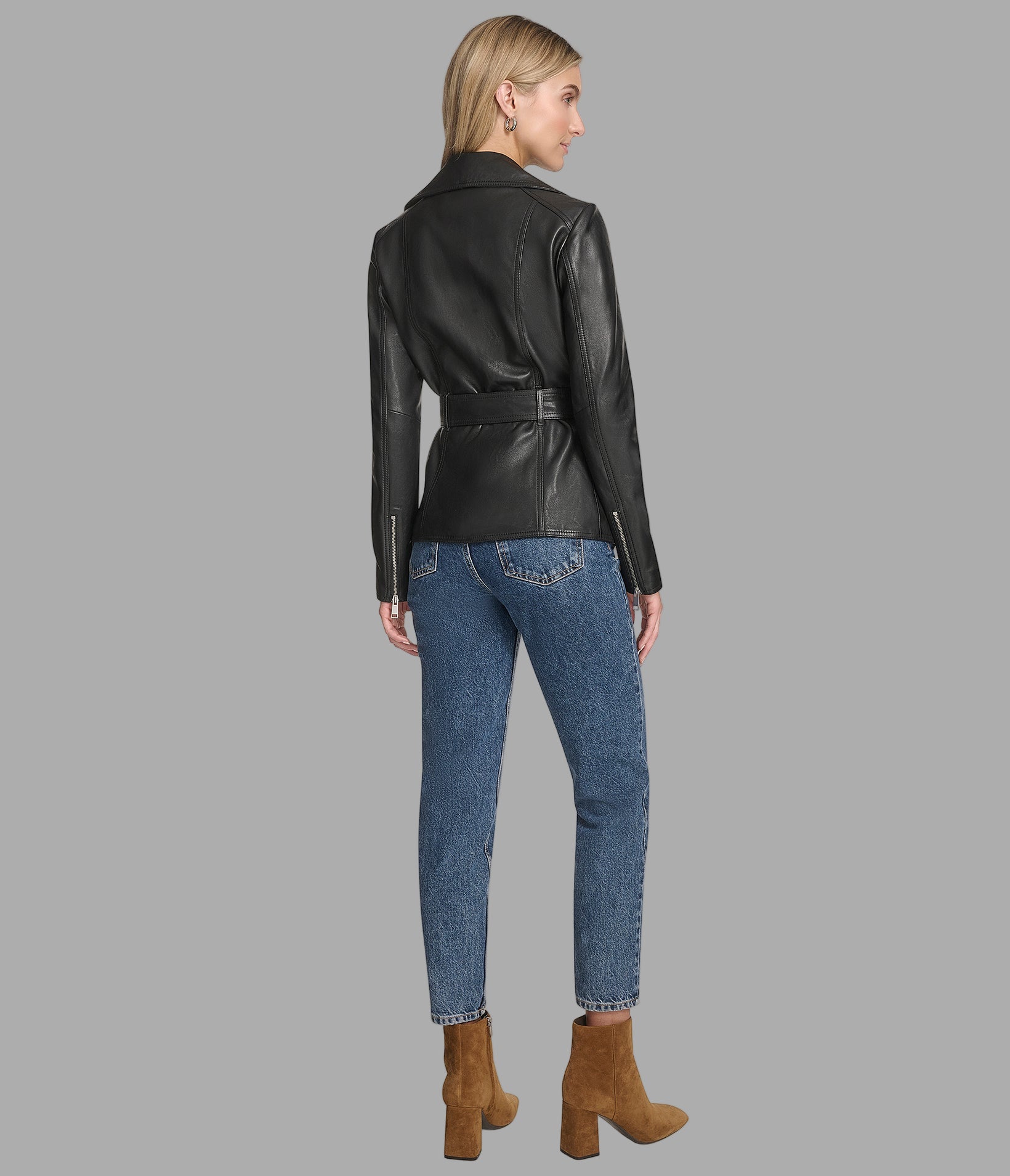 Violet Leather Belted Moto Jacket | Wilsons Leather