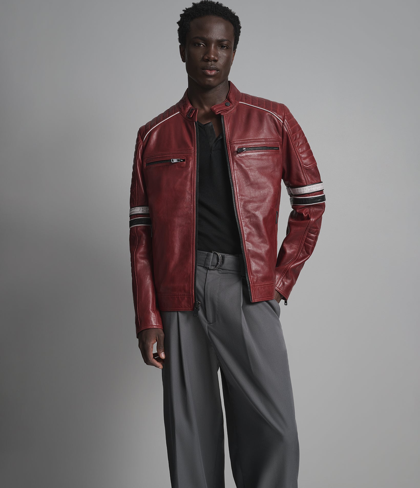 Anthony Vintage Striped Leather Racer Jacket View 1 | Men's Jackets & Coats Anthony Vintage Striped Leather Racer Jacket View 1 | Men's Jackets & Coats