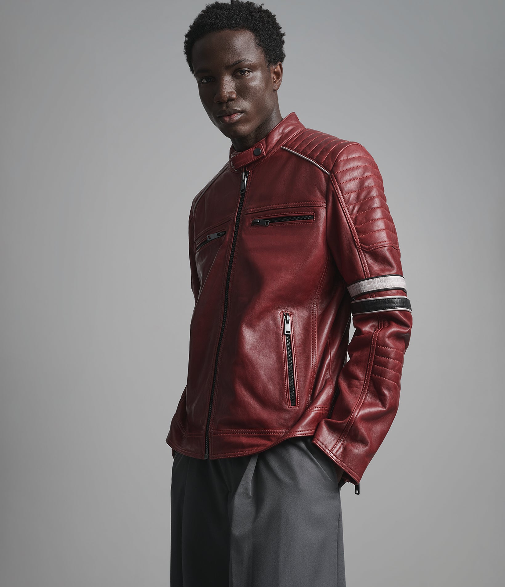 Anthony Vintage Striped Leather Racer Jacket View 2 | Men's Jackets & Coats Anthony Vintage Striped Leather Racer Jacket View 2 | Men's Jackets & Coats