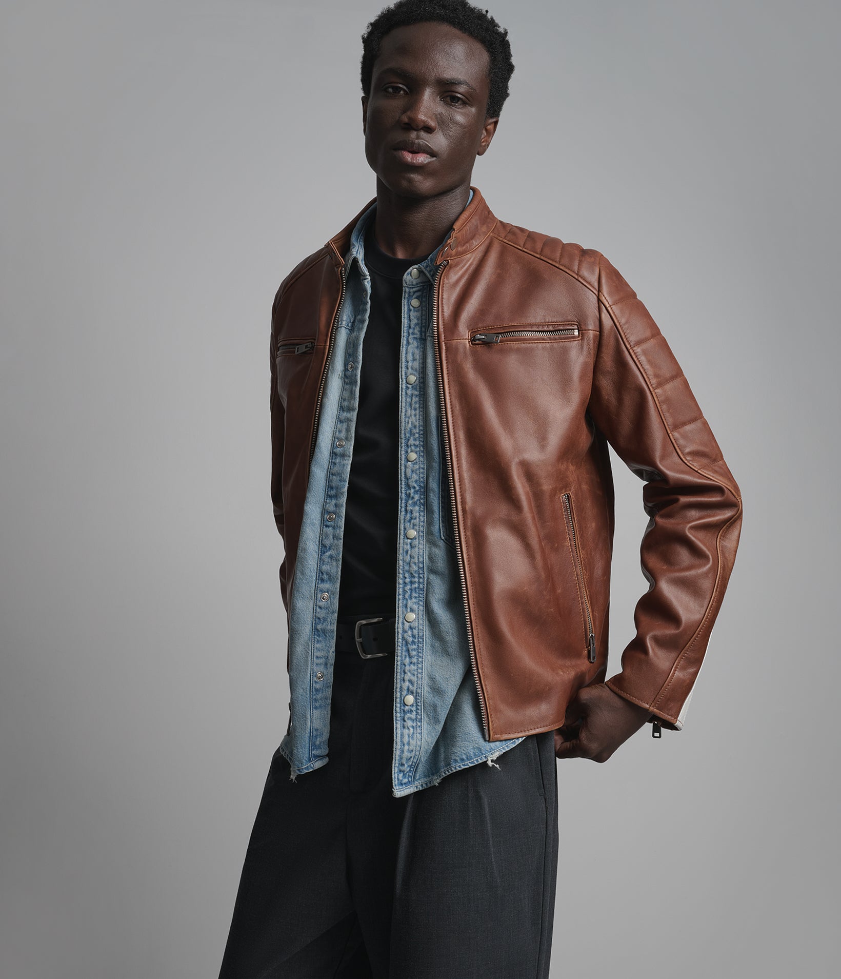 Hank Vintage Leather Striped Racer Jacket View 2 | Men's Jackets & Coats Hank Vintage Leather Striped Racer Jacket View 2 | Men's Jackets & Coats