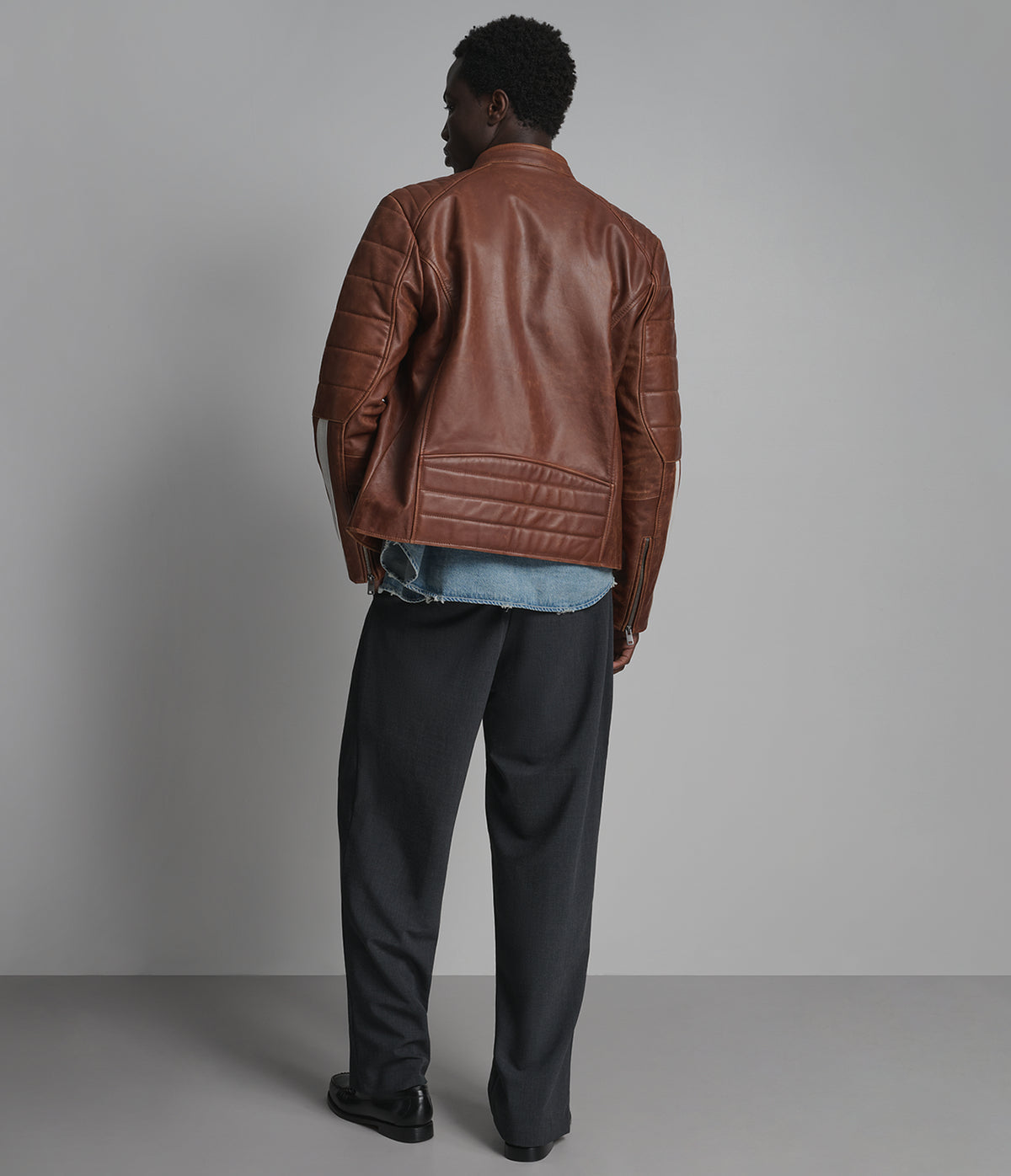 Hank Vintage Leather Striped Racer Jacket | Wilsons Leather