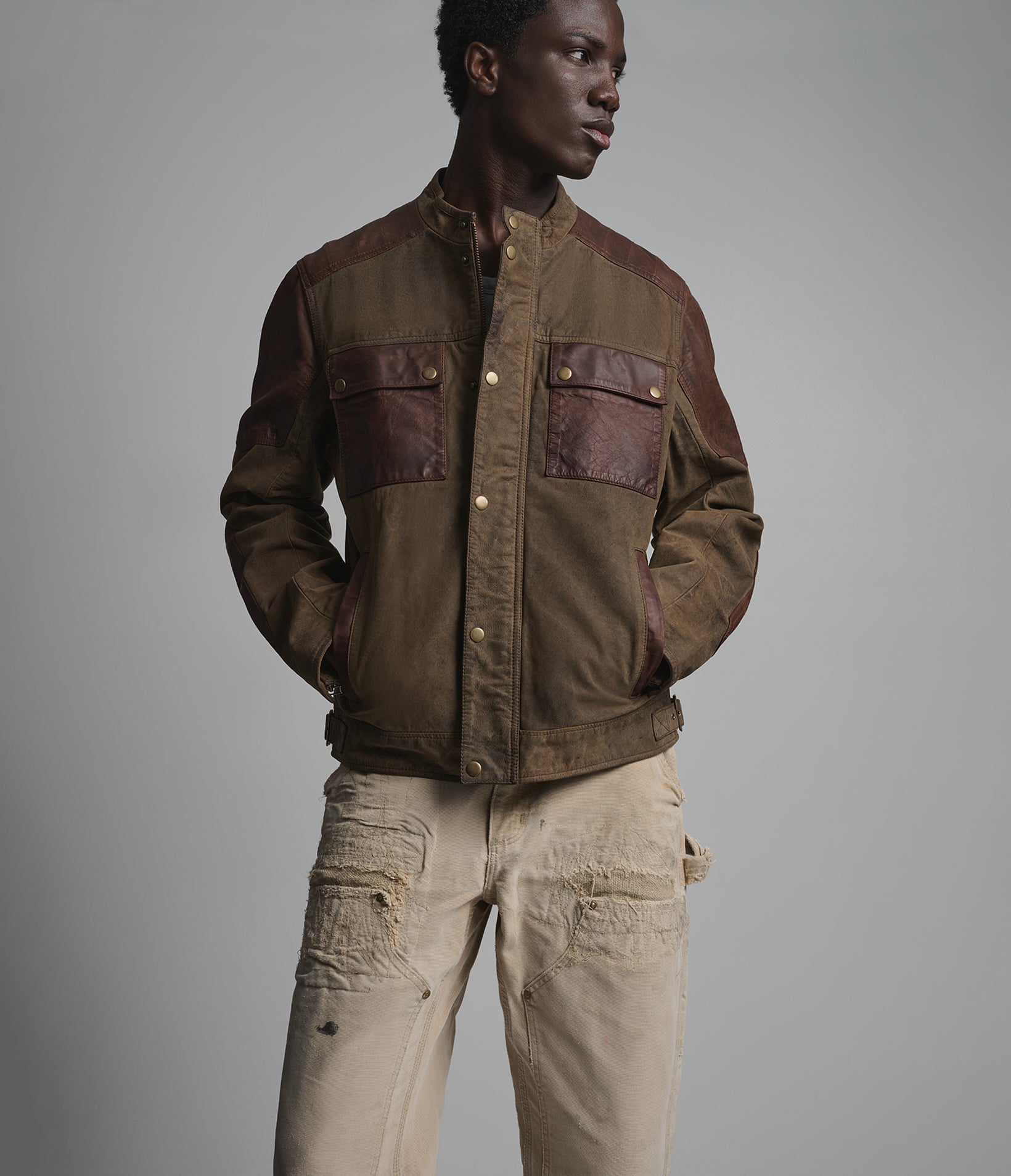 Dallas Vintage Leather Color-Block Moto Jacket View 2 | Men's Jackets & Coats Dallas Vintage Leather Color-Block Moto Jacket View 2 | Men's Jackets & Coats