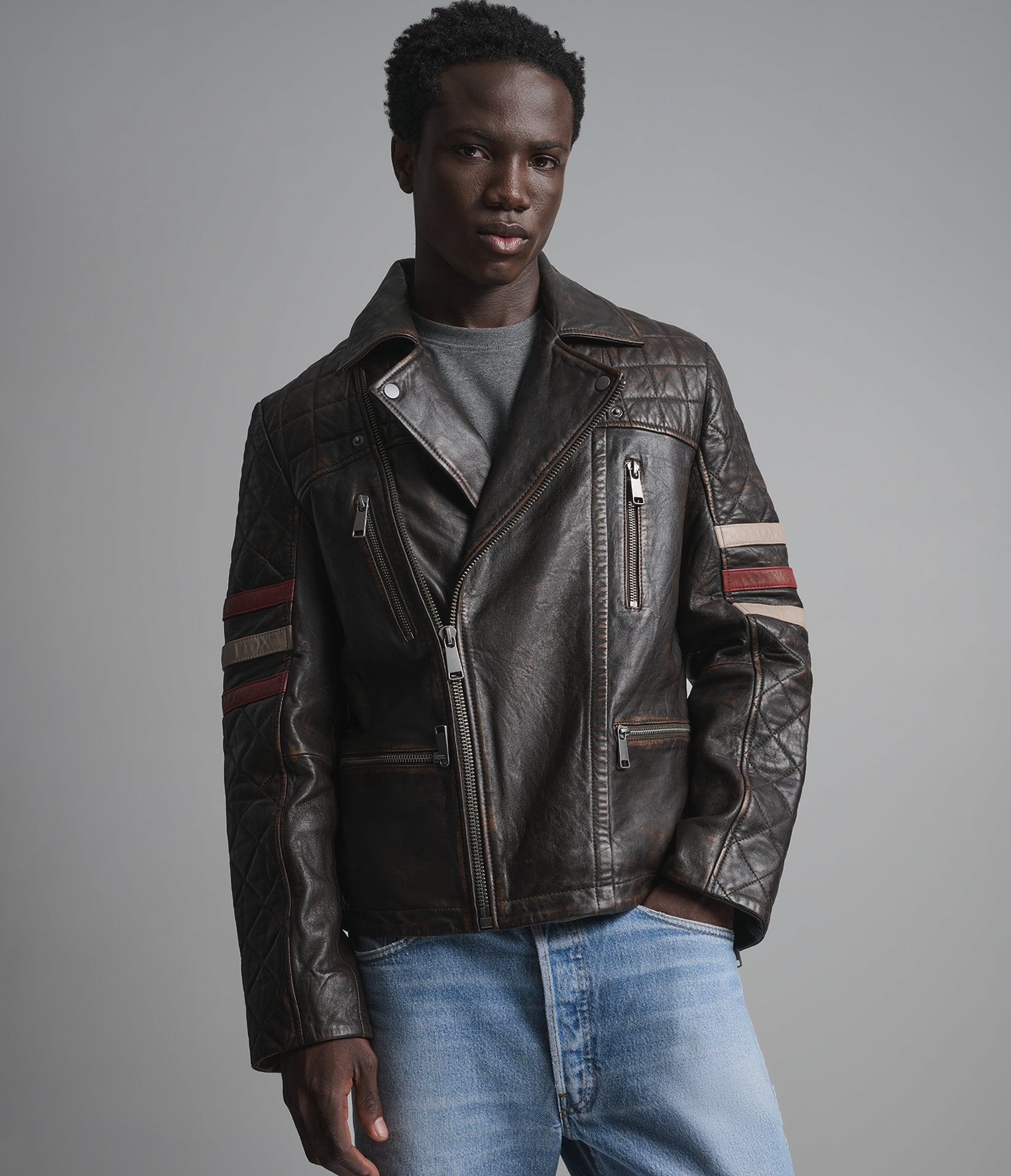 Colton Leather Vintage Striped Moto Jacket View 2 | Men's Jackets & Coats Colton Leather Vintage Striped Moto Jacket View 2 | Men's Jackets & Coats