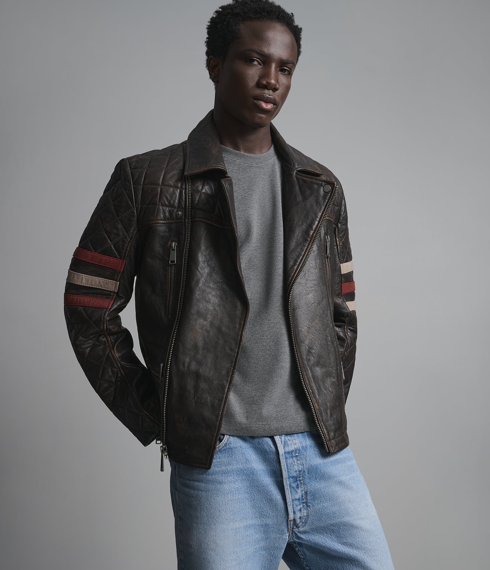 Colton Leather Vintage Striped Moto Jacket View 1 | Men's Jackets & Coats Colton Leather Vintage Striped Moto Jacket View 1 | Men's Jackets & Coats