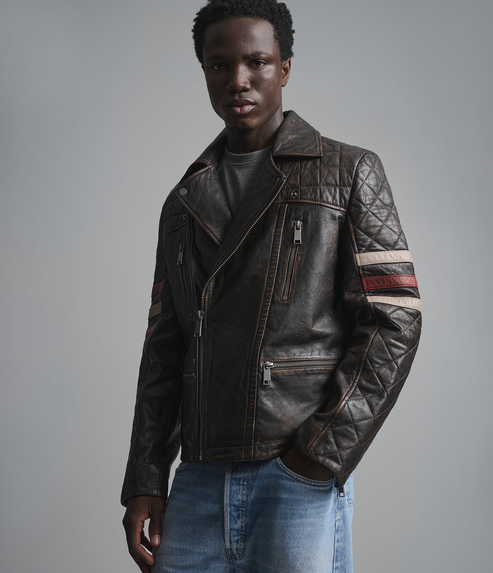 Colton Leather Vintage Striped Moto Jacket View 4 Colton Leather Vintage Striped Moto Jacket View 4