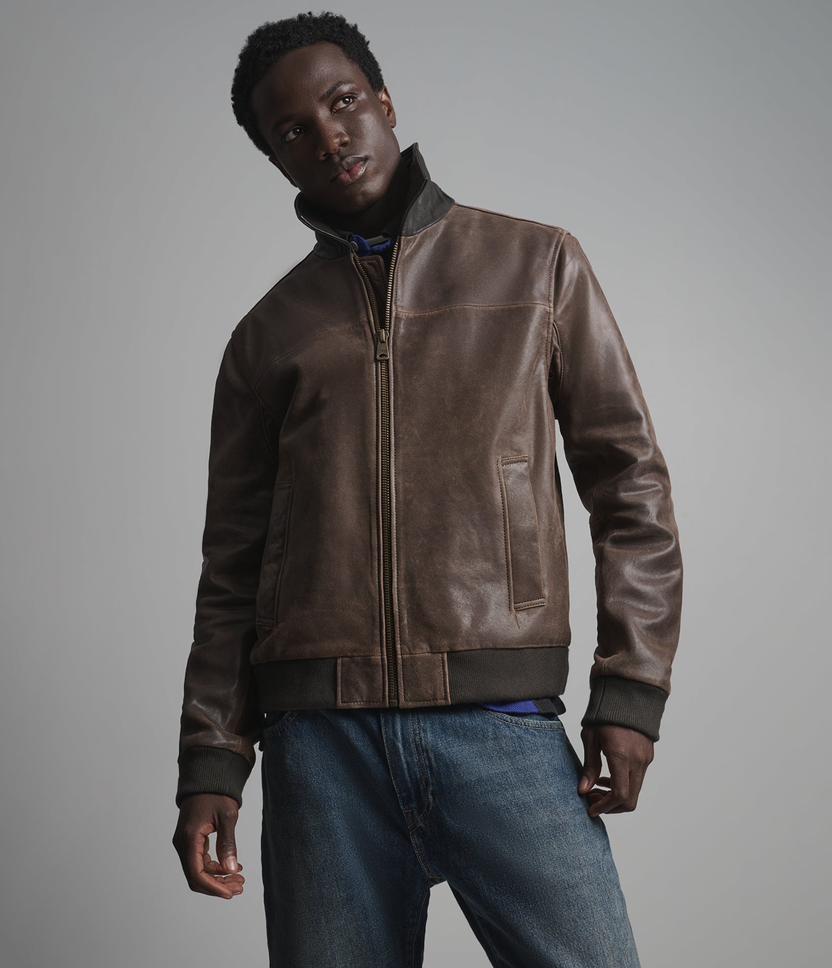 Ryder Leather Color-Blocked Vintage Bomber Jacket View 1 | Men's Jackets & Coats Ryder Leather Color-Blocked Vintage Bomber Jacket View 1 | Men's Jackets & Coats