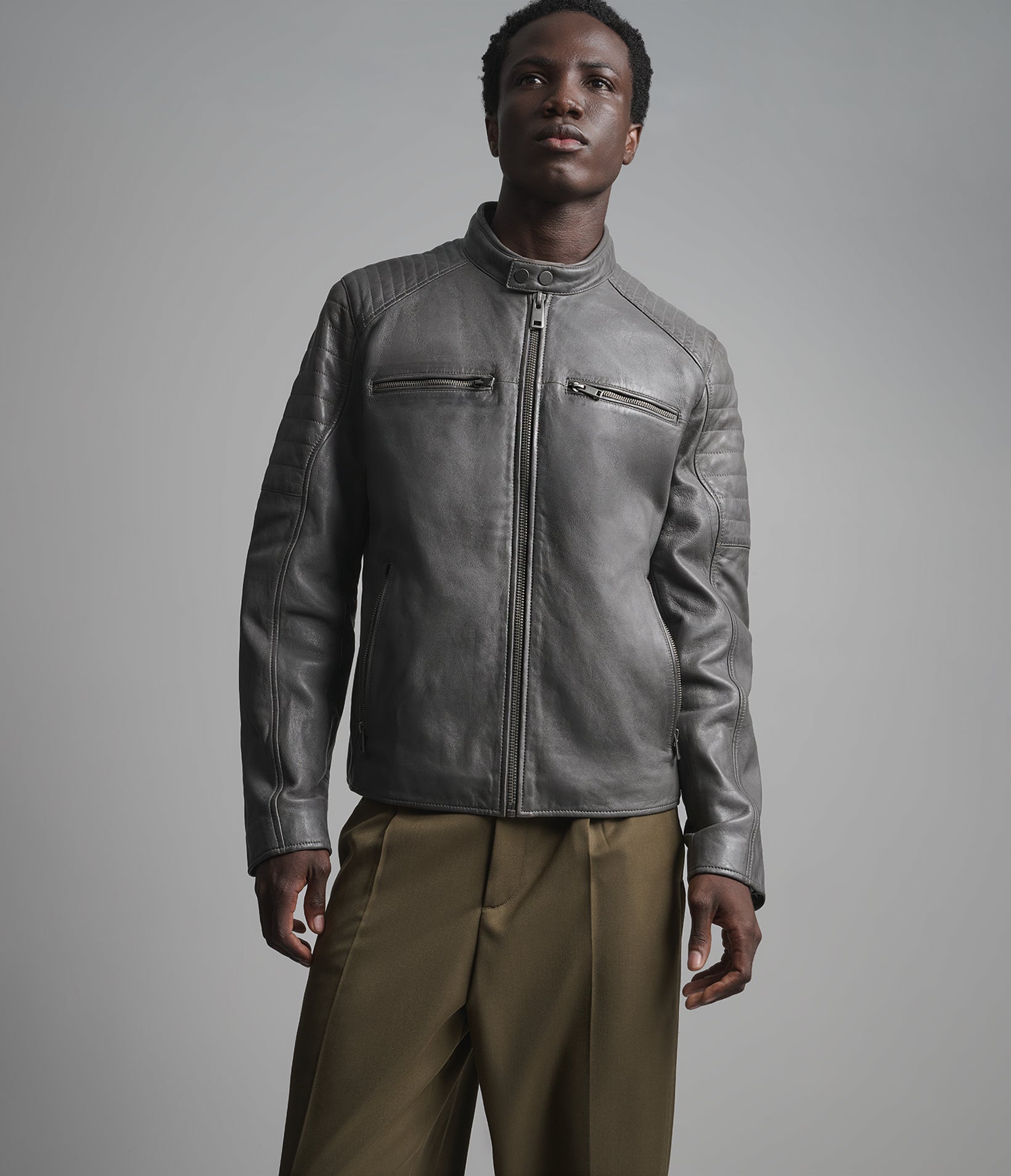 Lance Collarless Leather Moto Jacket View 1 | Men's Jackets & Coats Lance Collarless Leather Moto Jacket View 1 | Men's Jackets & Coats