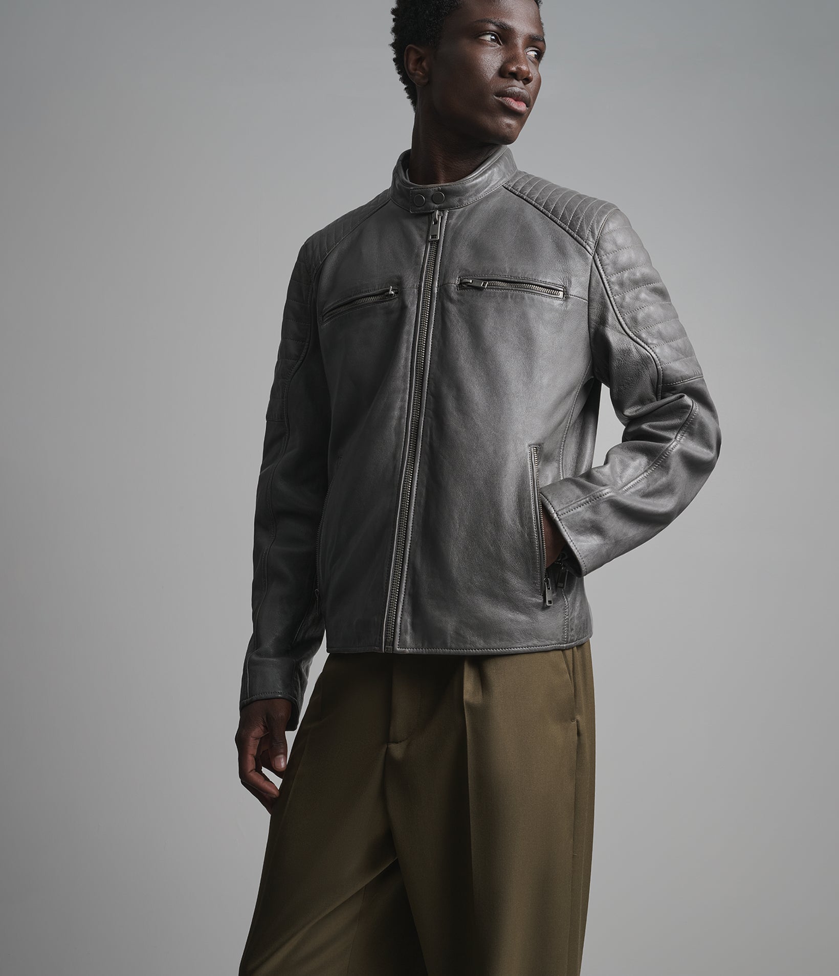 Lance Collarless Leather Moto Jacket View 2 | Men's Jackets & Coats Lance Collarless Leather Moto Jacket View 2 | Men's Jackets & Coats