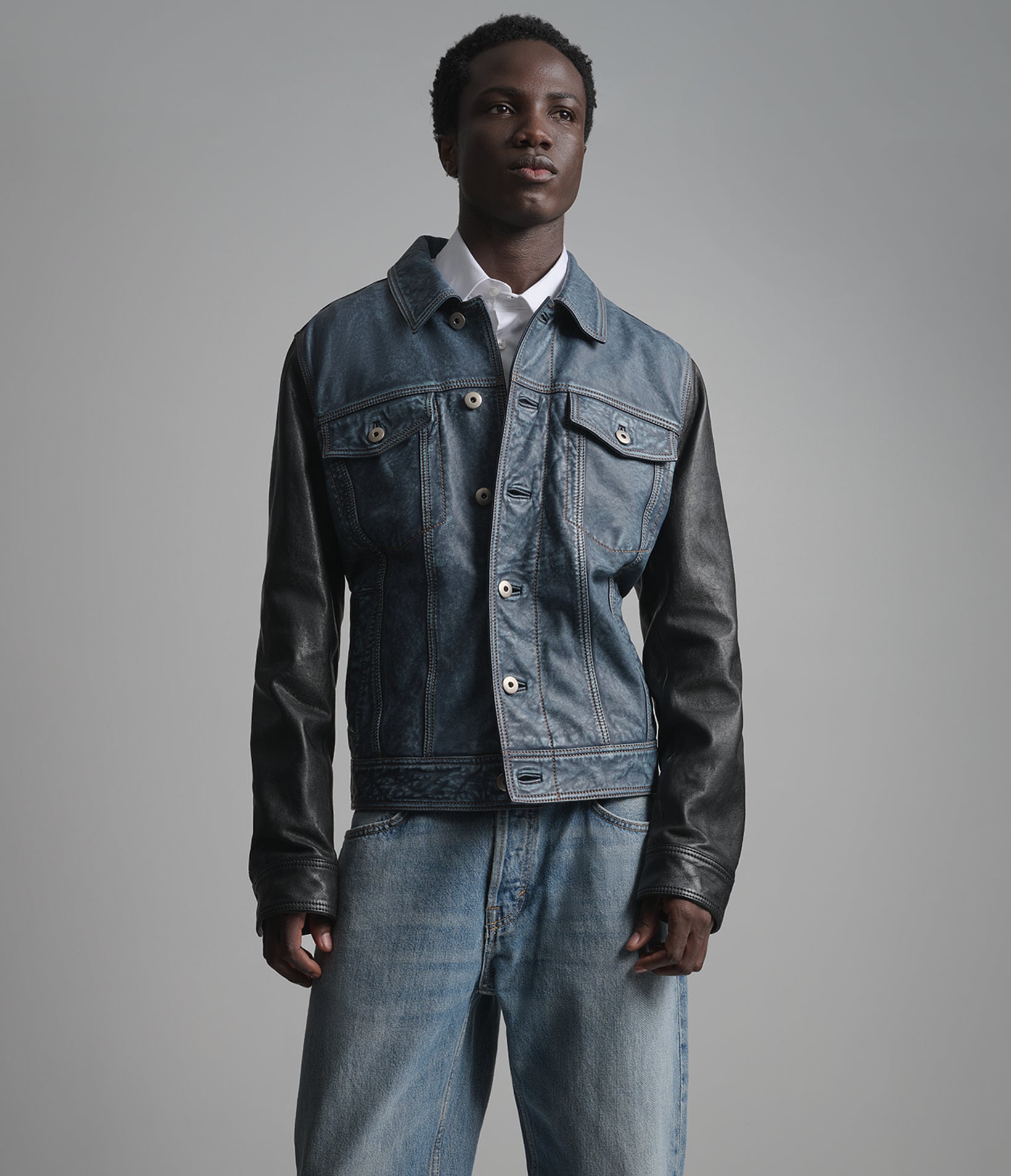 Beckham Color-Block Leather Denim Trucker Jacket View 2 | Men's Jackets & Coats Beckham Color-Block Leather Denim Trucker Jacket View 2 | Men's Jackets & Coats