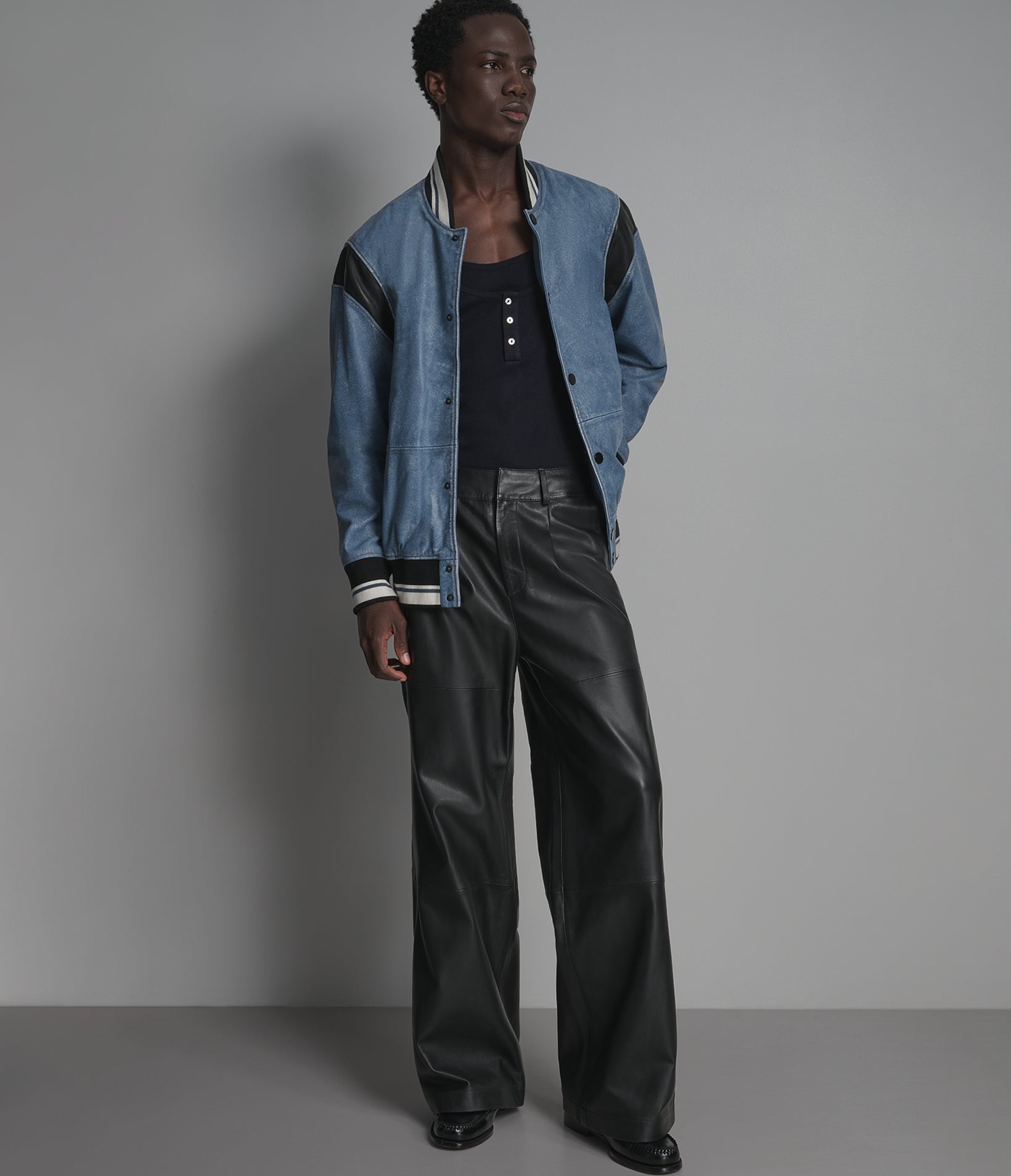 Simon Leather Denim Varsity Jacket View 4 Simon Leather Denim Varsity Jacket View 4