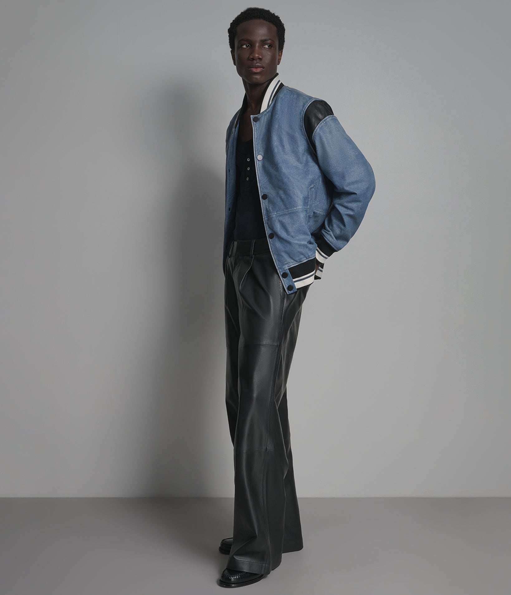 Simon Leather Denim Varsity Jacket View 5 Simon Leather Denim Varsity Jacket View 5