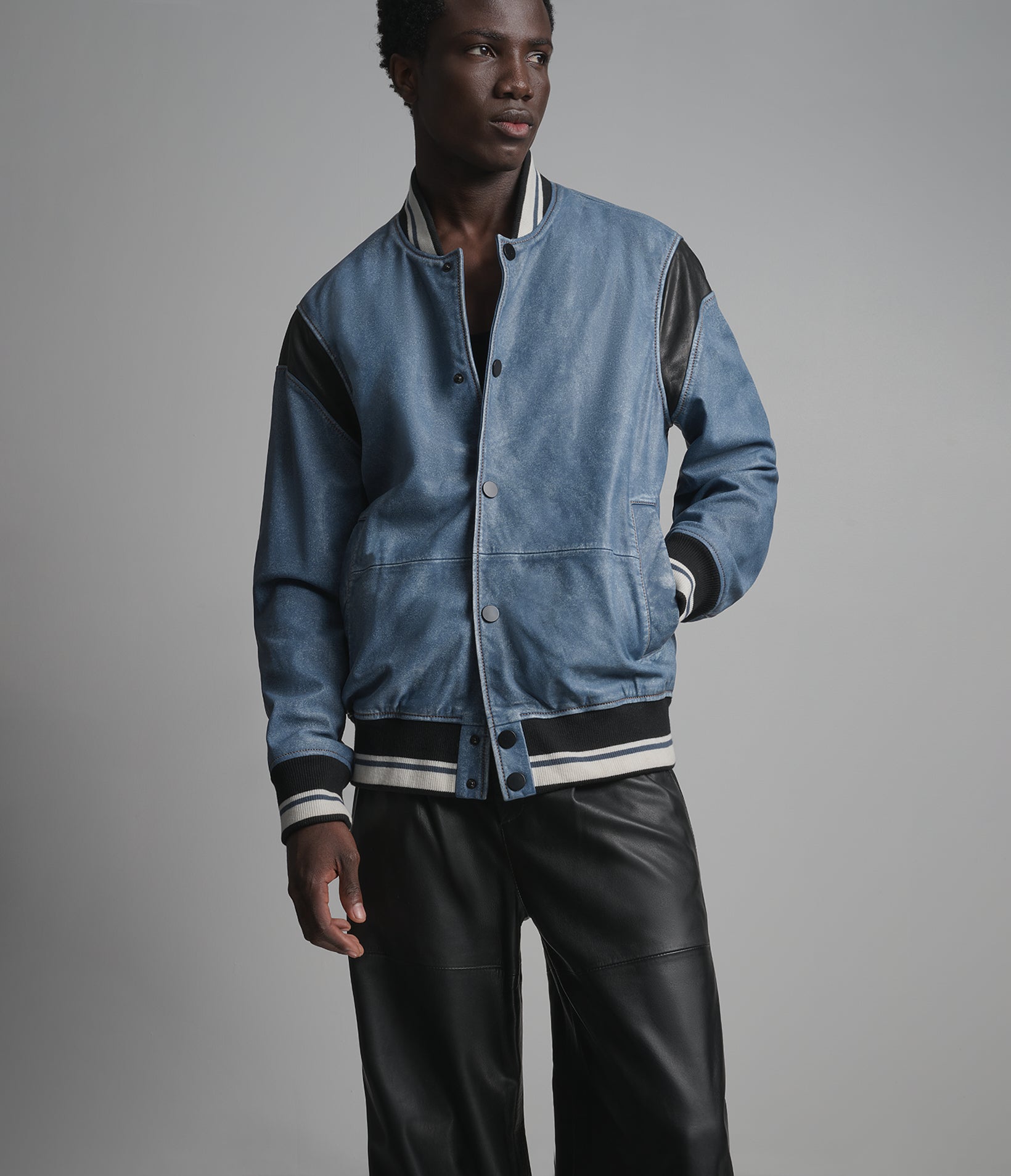 Simon Leather Denim Varsity Jacket View 2 | Men's Jackets & Coats Simon Leather Denim Varsity Jacket View 2 | Men's Jackets & Coats