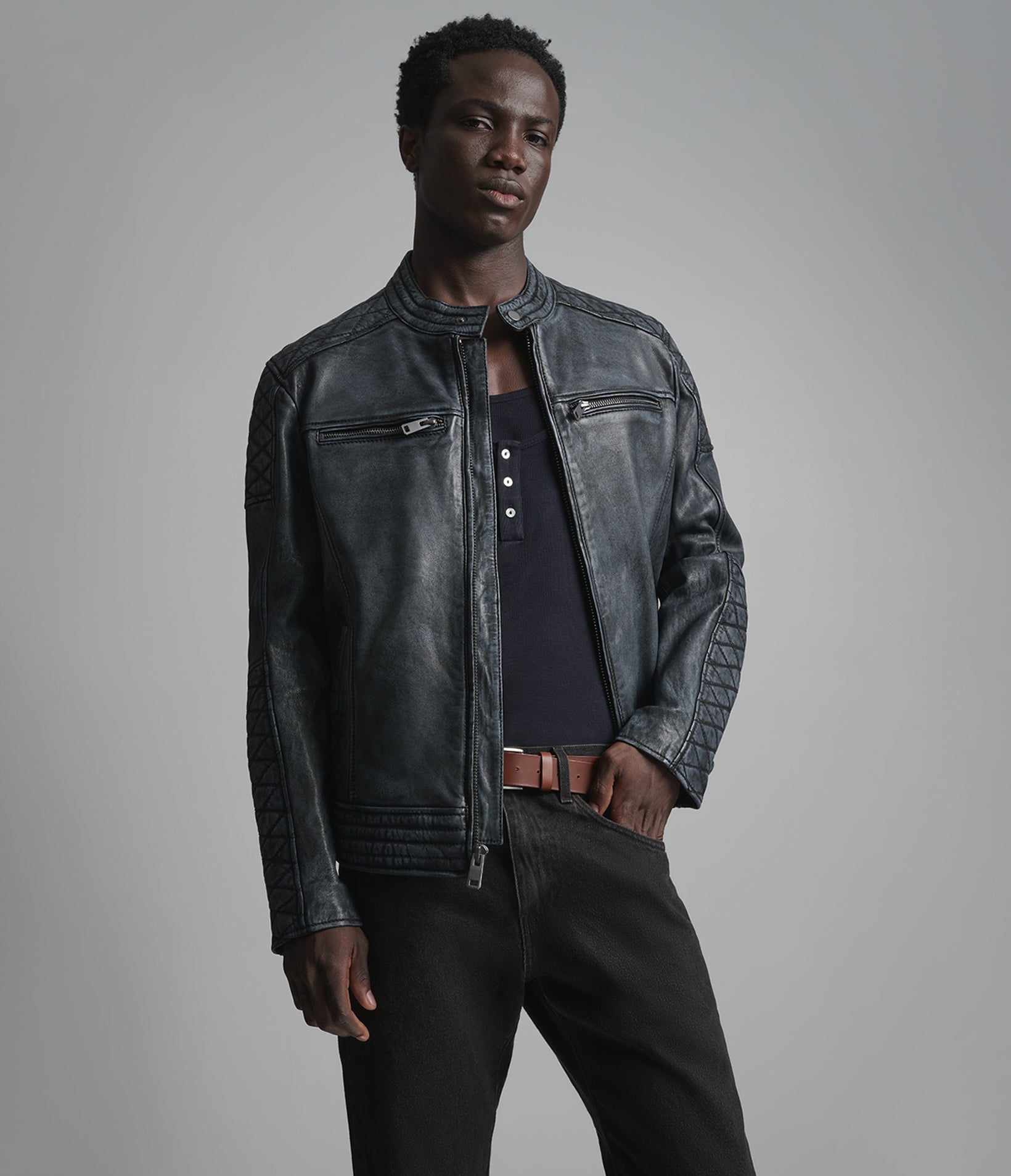 Marcus Leather Denim Scuba Jacket View 1 | Men's Jackets & Coats Marcus Leather Denim Scuba Jacket View 1 | Men's Jackets & Coats