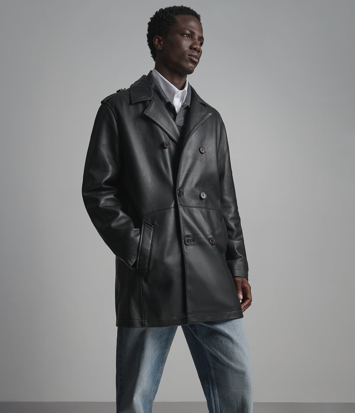 Otto Leather Double Breasted Short Car Coat | Wilsons Leather