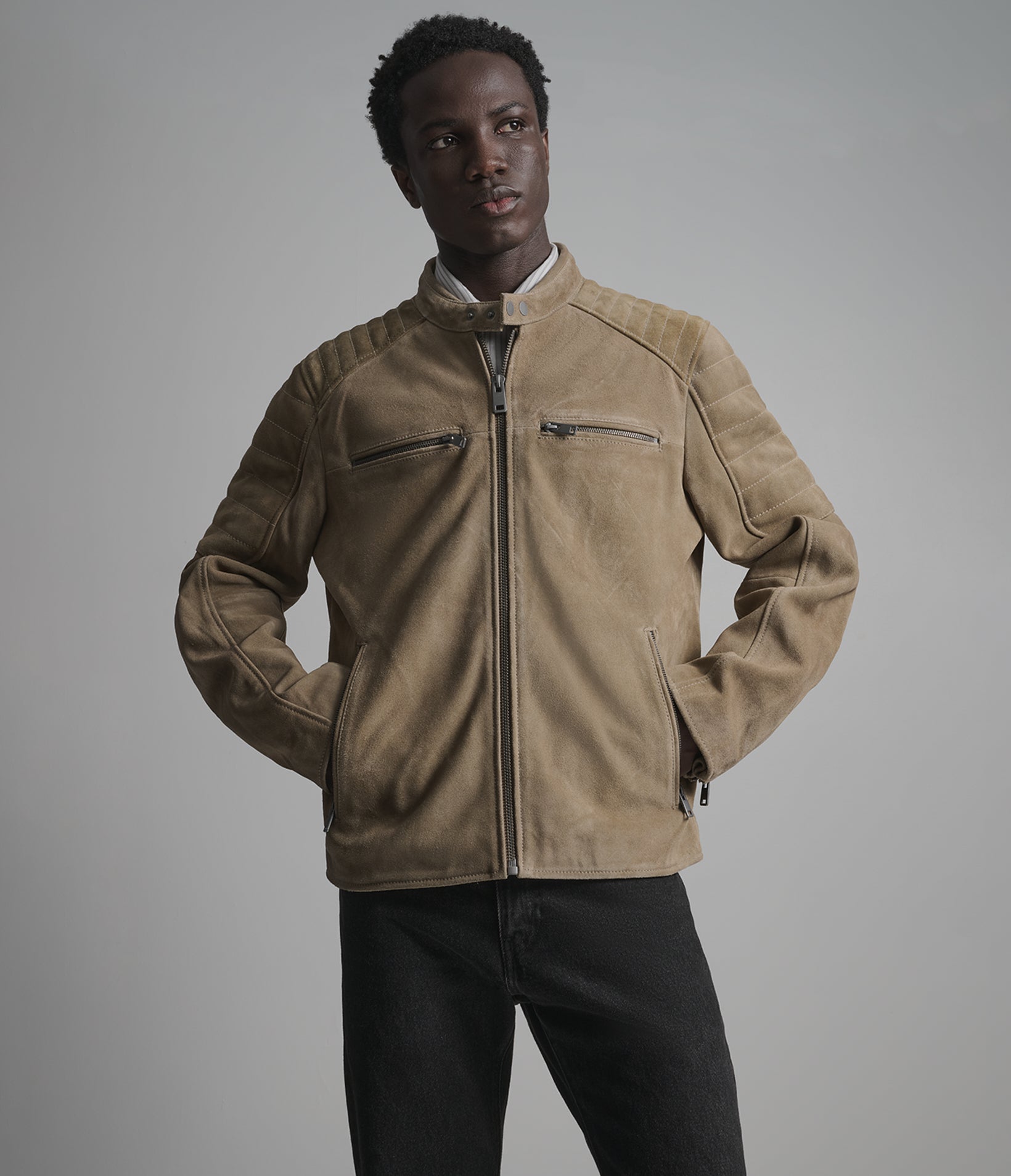 Vintage Quilted Suede Racer Jacket View 6 | Men's Collection Vintage Quilted Suede Racer Jacket View 6 | Men's Collection