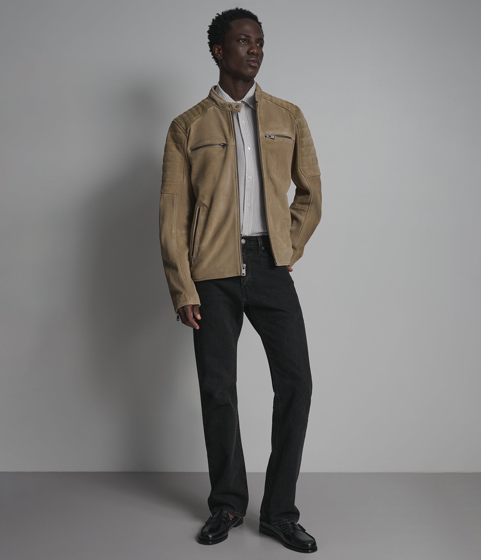 Vintage Quilted Suede Racer Jacket View 3 | Men's Collection Vintage Quilted Suede Racer Jacket View 3 | Men's Collection