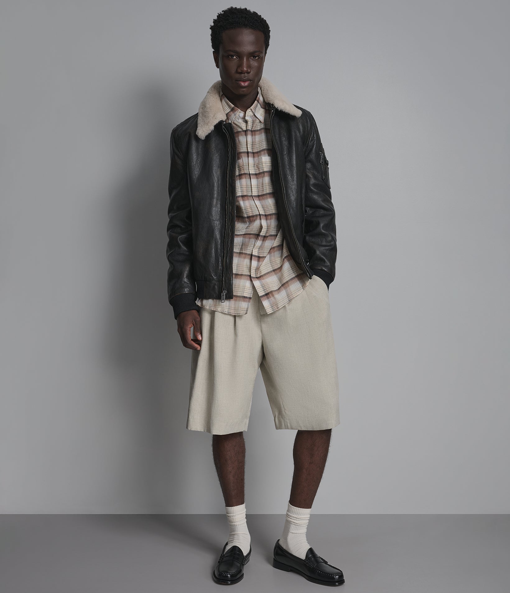 Jimmy Leather Aviator Bomber Jacket With Shearling Collar View 6 Jimmy Leather Aviator Bomber Jacket With Shearling Collar View 6