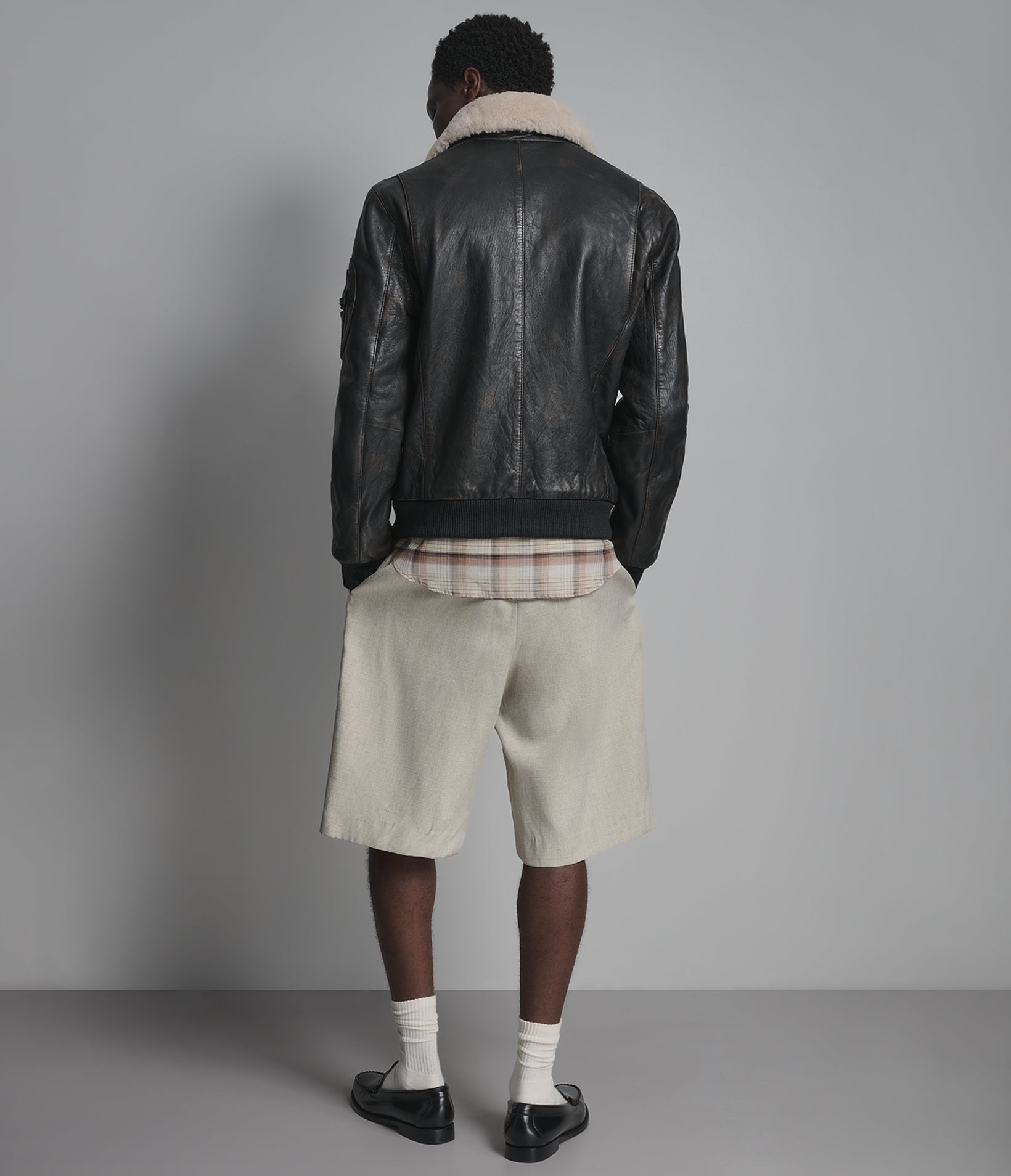 Jimmy Leather Aviator Bomber Jacket With Shearling Collar View 3 Jimmy Leather Aviator Bomber Jacket With Shearling Collar View 3