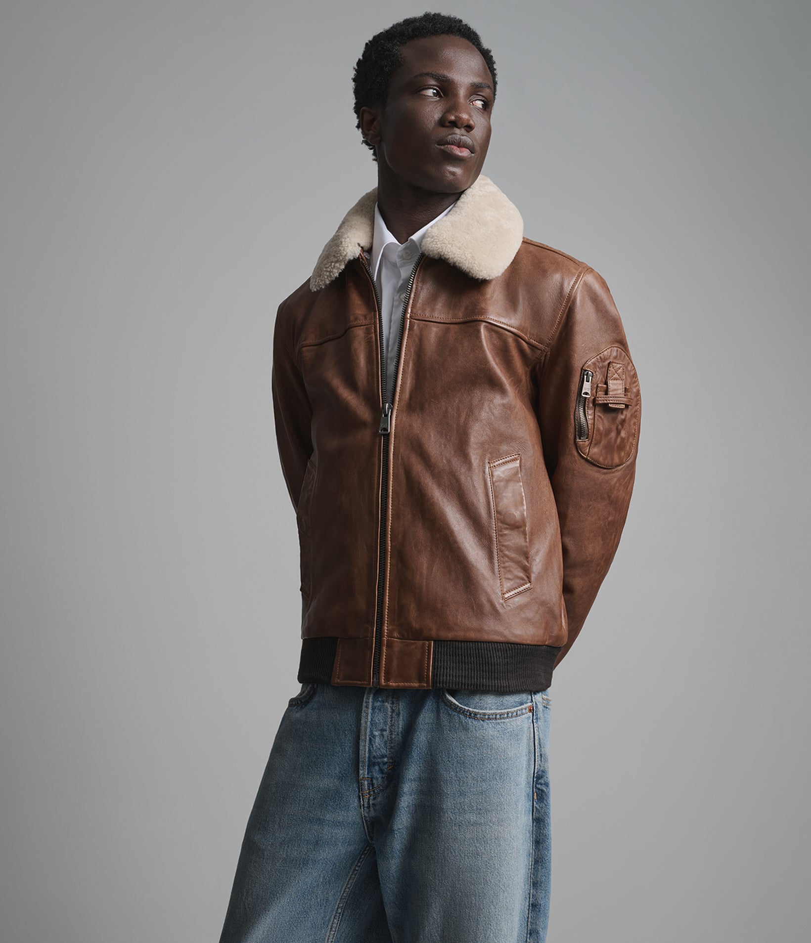 Ace Leather Bomber Jacket With Shearling Collar | Wilsons Leather