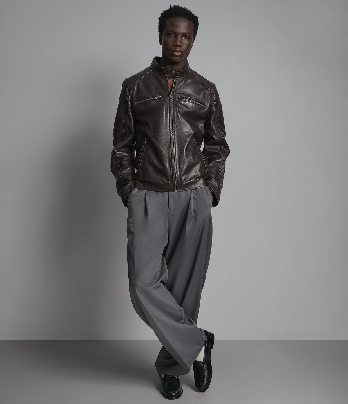 Lance Collarless Leather Moto Jacket | Wilsons Leather
