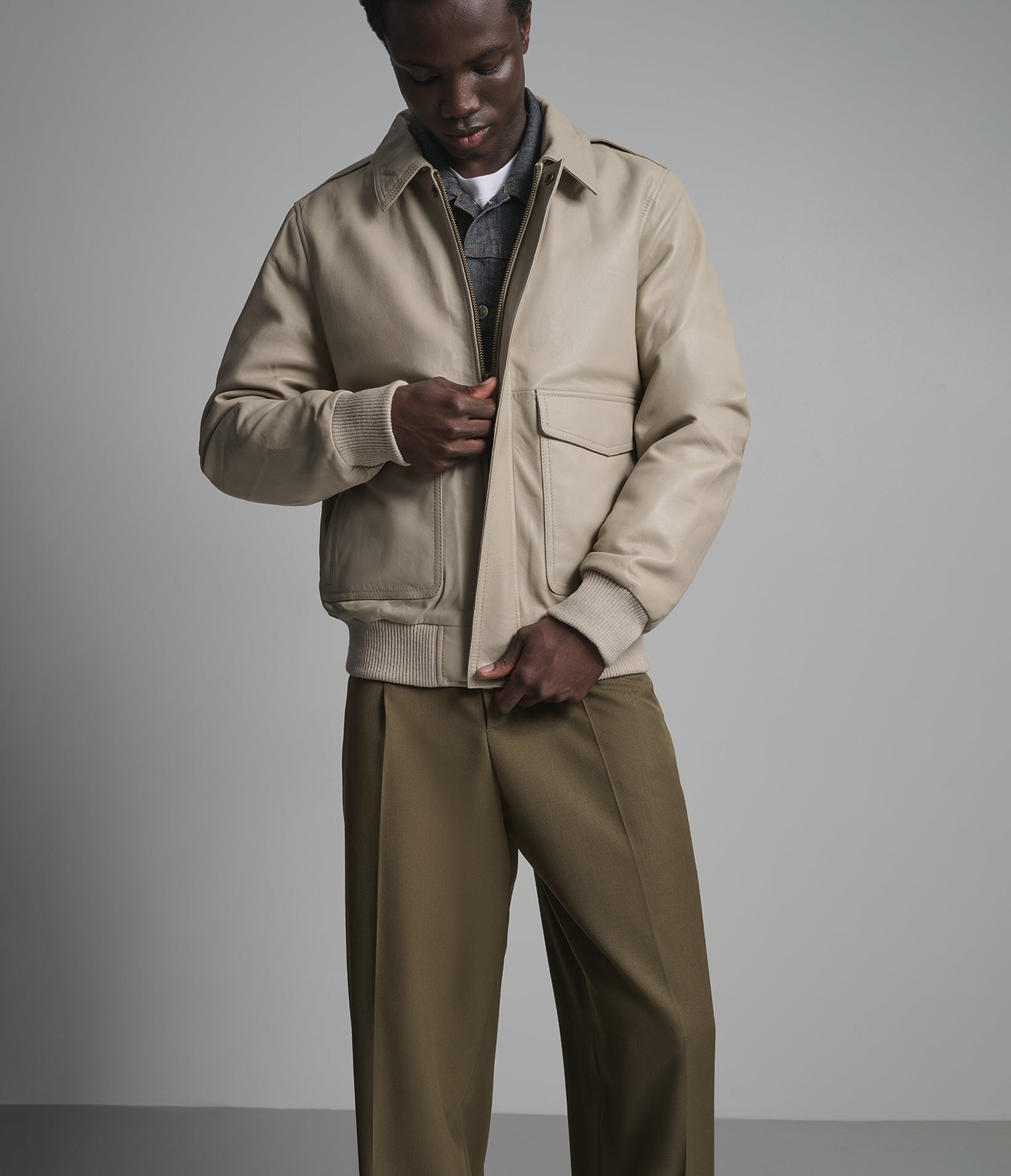 Chris Leather Collared Bomber Jacket View 2 | Men's Jackets & Coats Chris Leather Collared Bomber Jacket View 2 | Men's Jackets & Coats