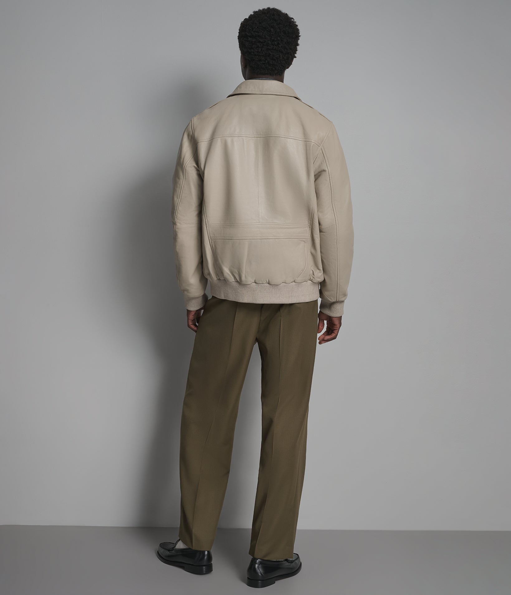 Chris Leather Collared Bomber Jacket View 3 Chris Leather Collared Bomber Jacket View 3