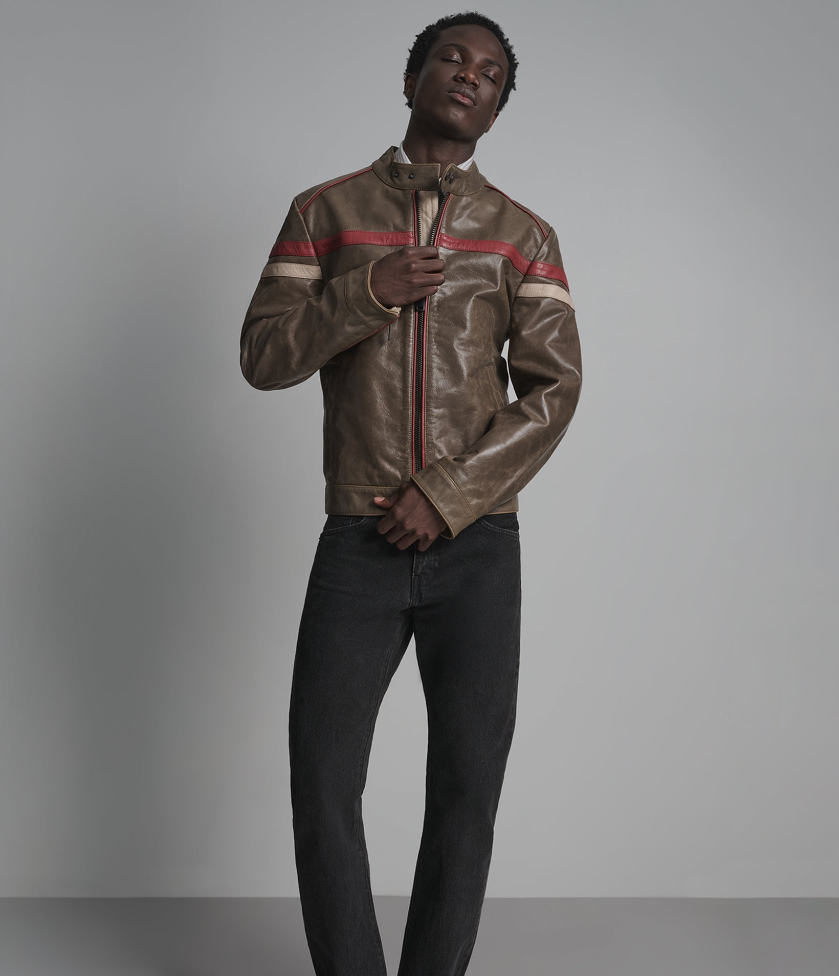 Elliot Vintage Striped Leather Racer Jacket View 4 | Men's Collection Elliot Vintage Striped Leather Racer Jacket View 4 | Men's Collection