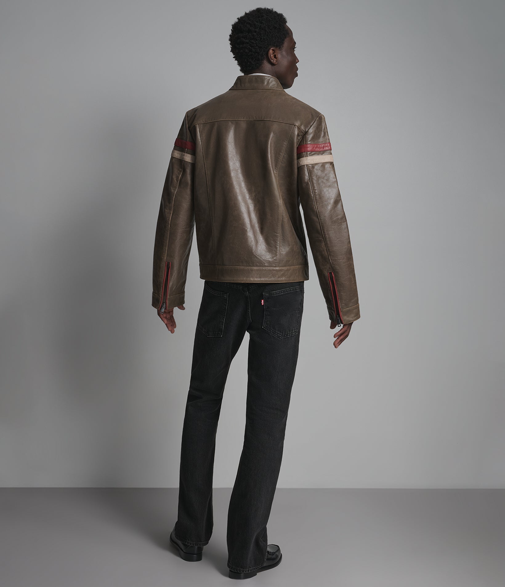 Elliot Vintage Striped Leather Racer Jacket View 3 | Men's Collection Elliot Vintage Striped Leather Racer Jacket View 3 | Men's Collection