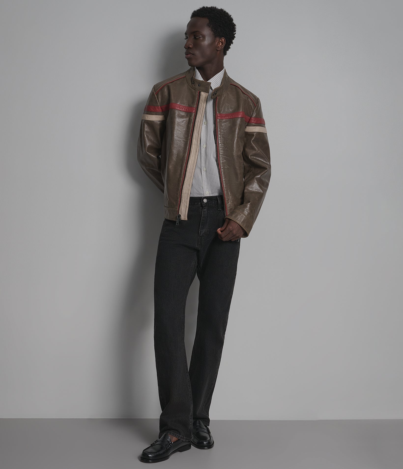 Elliot Vintage Striped Leather Racer Jacket View 6 | Men's Collection Elliot Vintage Striped Leather Racer Jacket View 6 | Men's Collection