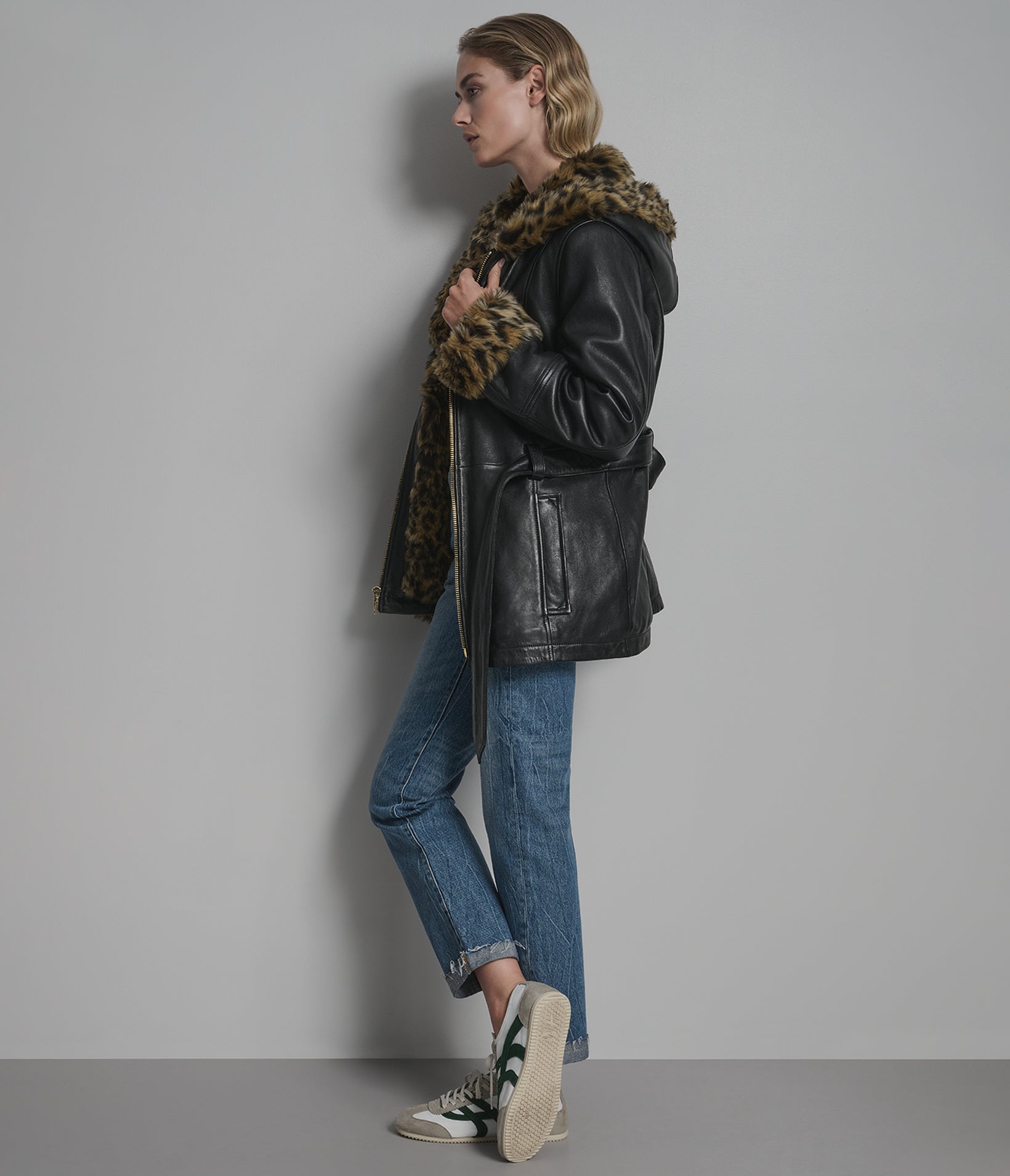 Genevieve Belted Leather Trench Jacket View 4 Genevieve Belted Leather Trench Jacket View 4