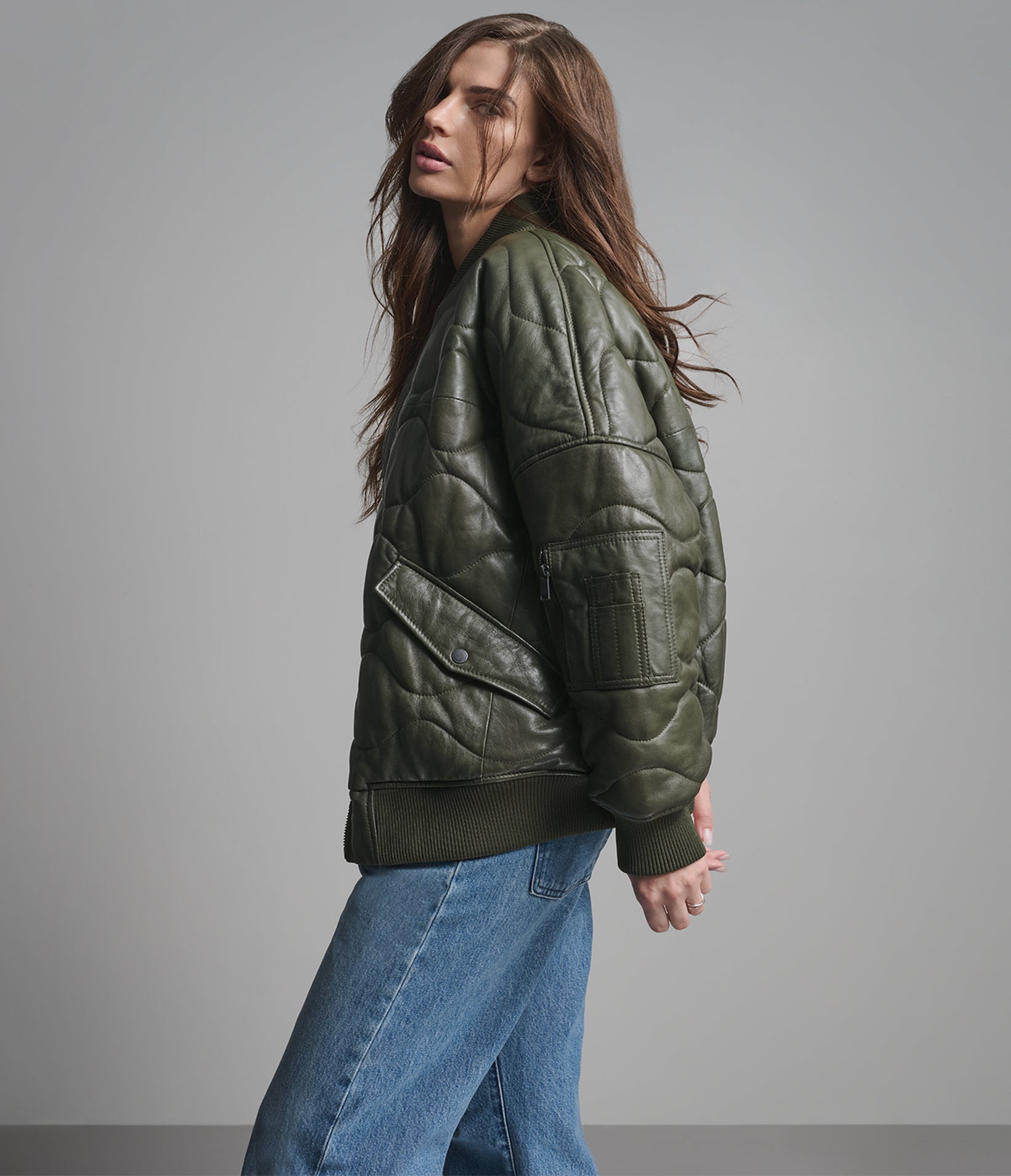 Jenna Quilted Oversized Bomber | Wilsons Leather