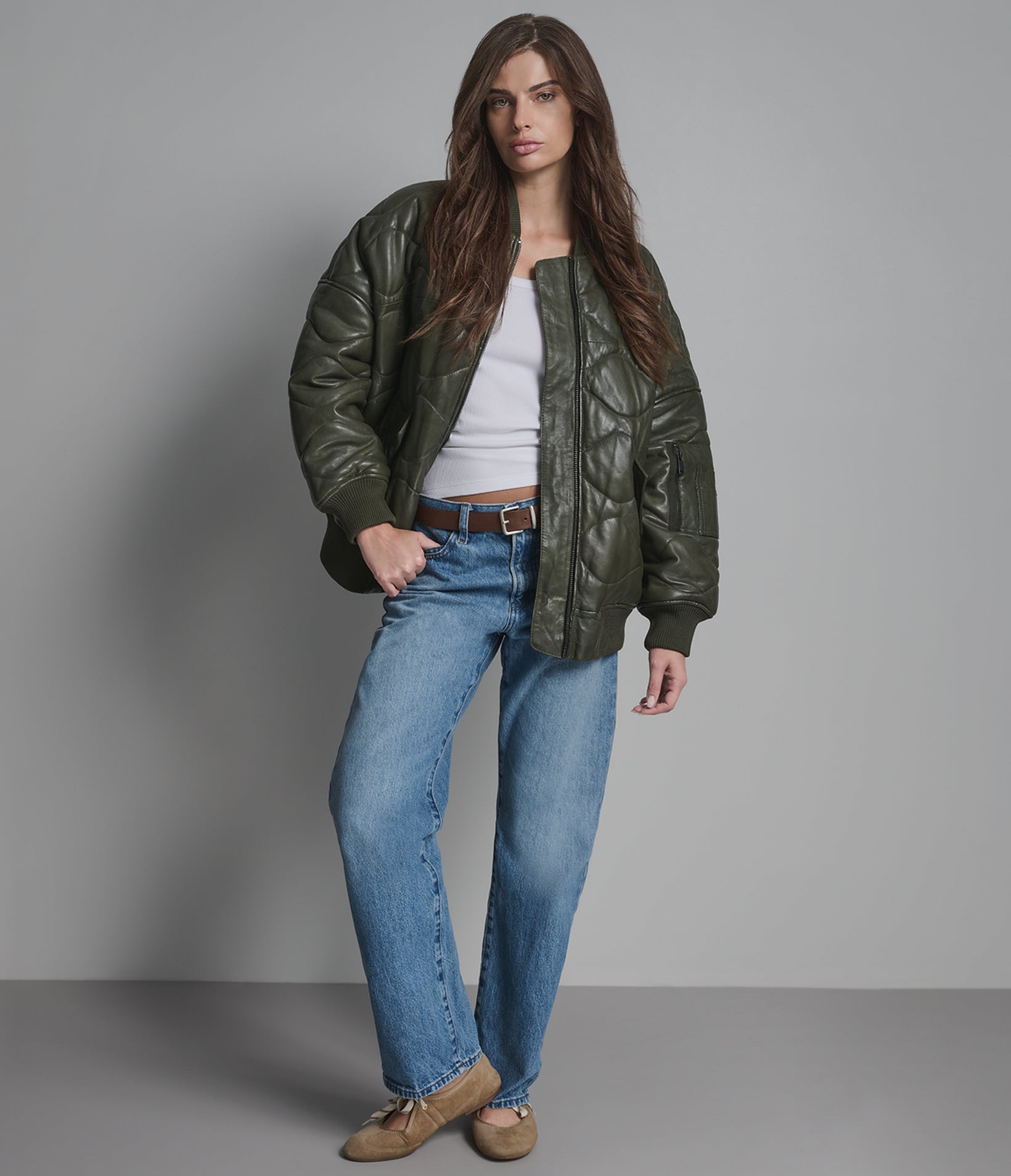 Jenna Quilted Oversized Bomber View 1 Jenna Quilted Oversized Bomber View 1