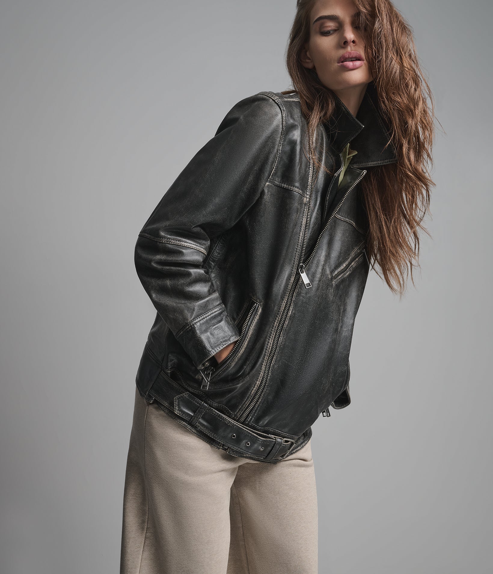 Isla Leather Oversized Vintage Moto Jacket View 2 | Motorcycle Jackets Isla Leather Oversized Vintage Moto Jacket View 2 | Motorcycle Jackets