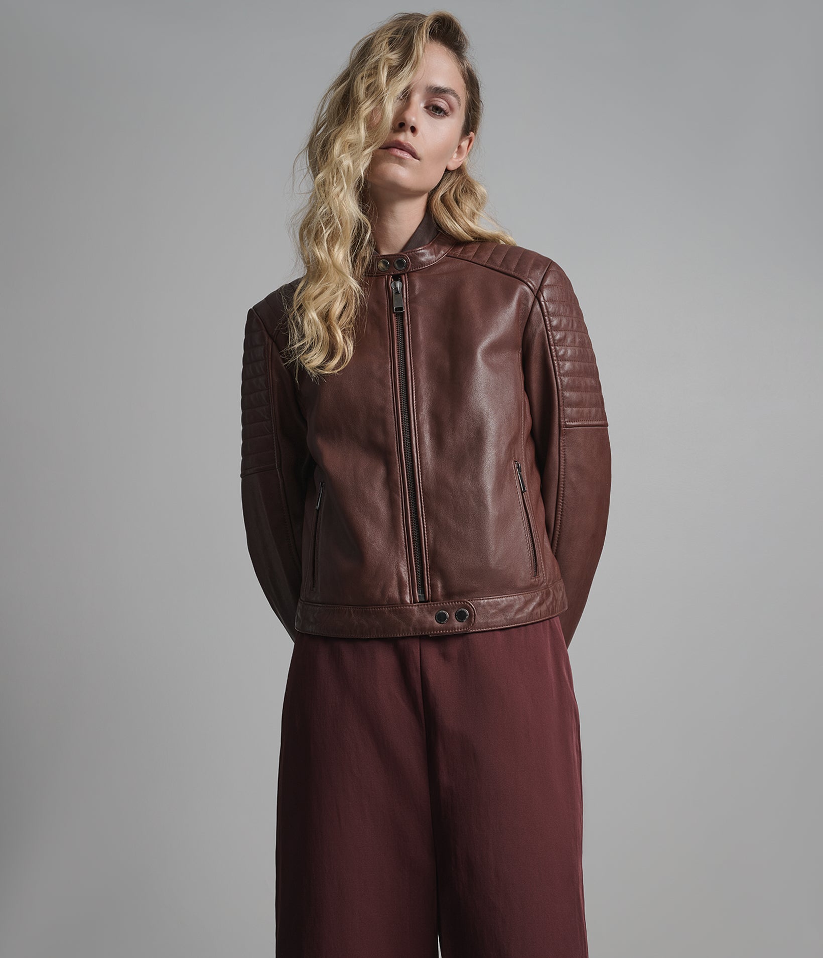 Scarlett Leather Vintage Quilted Jacket View 2 | Racer Jacket Collection Scarlett Leather Vintage Quilted Jacket View 2 | Racer Jacket Collection