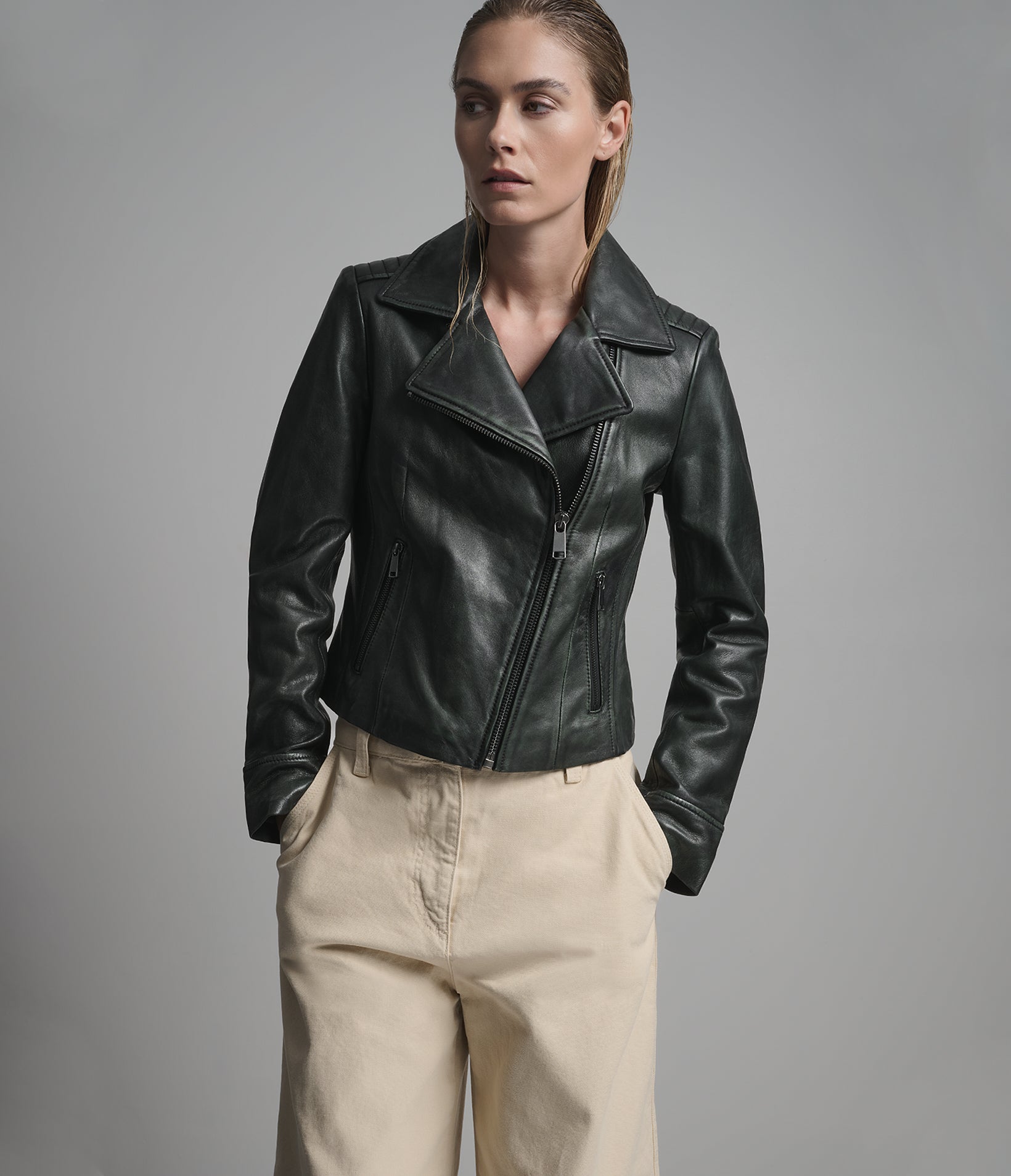 Audrey Leather Vintage Cropped Moto Jacket View 5 | Motorcycle Jackets Audrey Leather Vintage Cropped Moto Jacket View 5 | Motorcycle Jackets