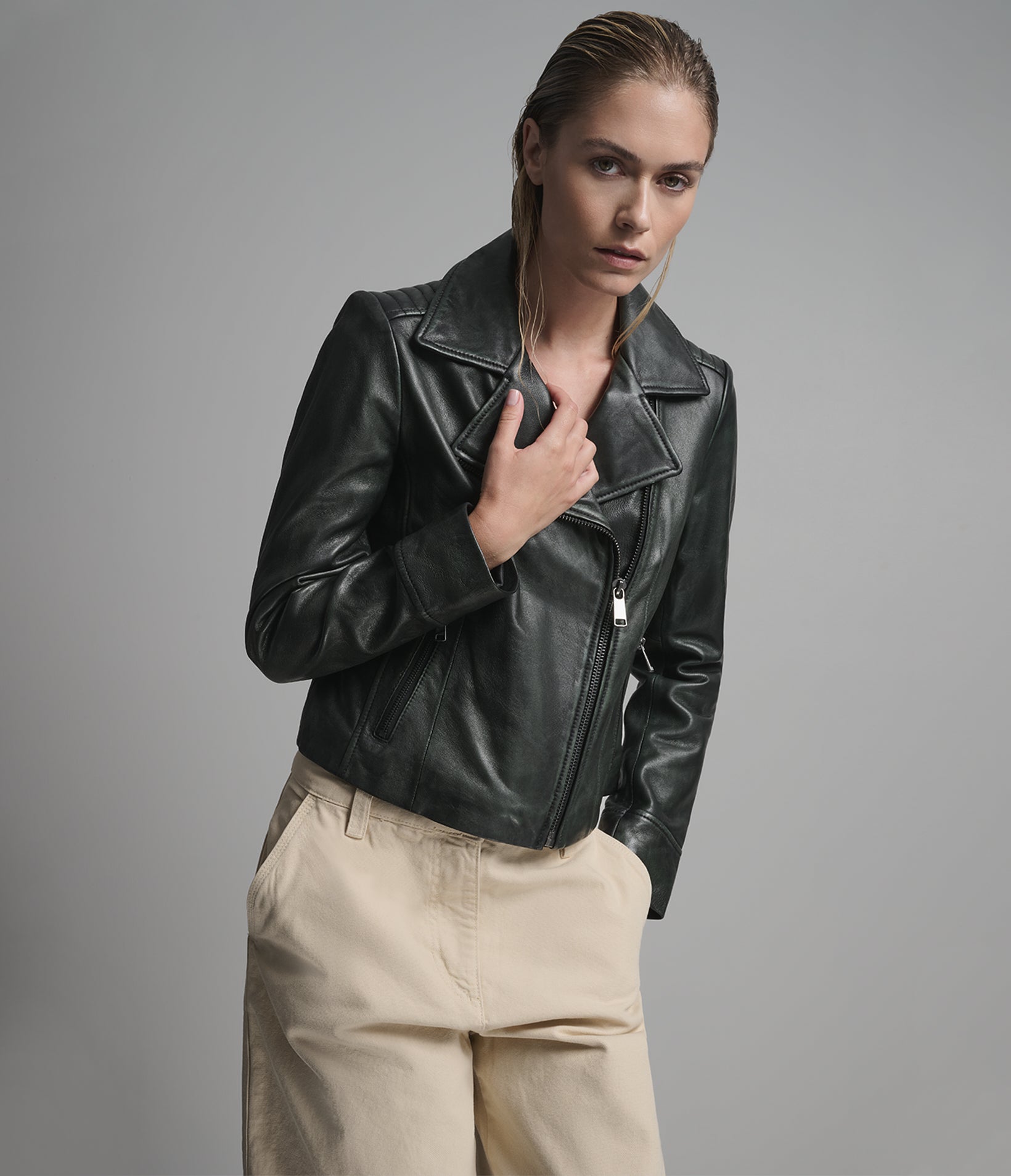 Audrey Leather Vintage Cropped Moto Jacket View 6 | Motorcycle Jackets Audrey Leather Vintage Cropped Moto Jacket View 6 | Motorcycle Jackets