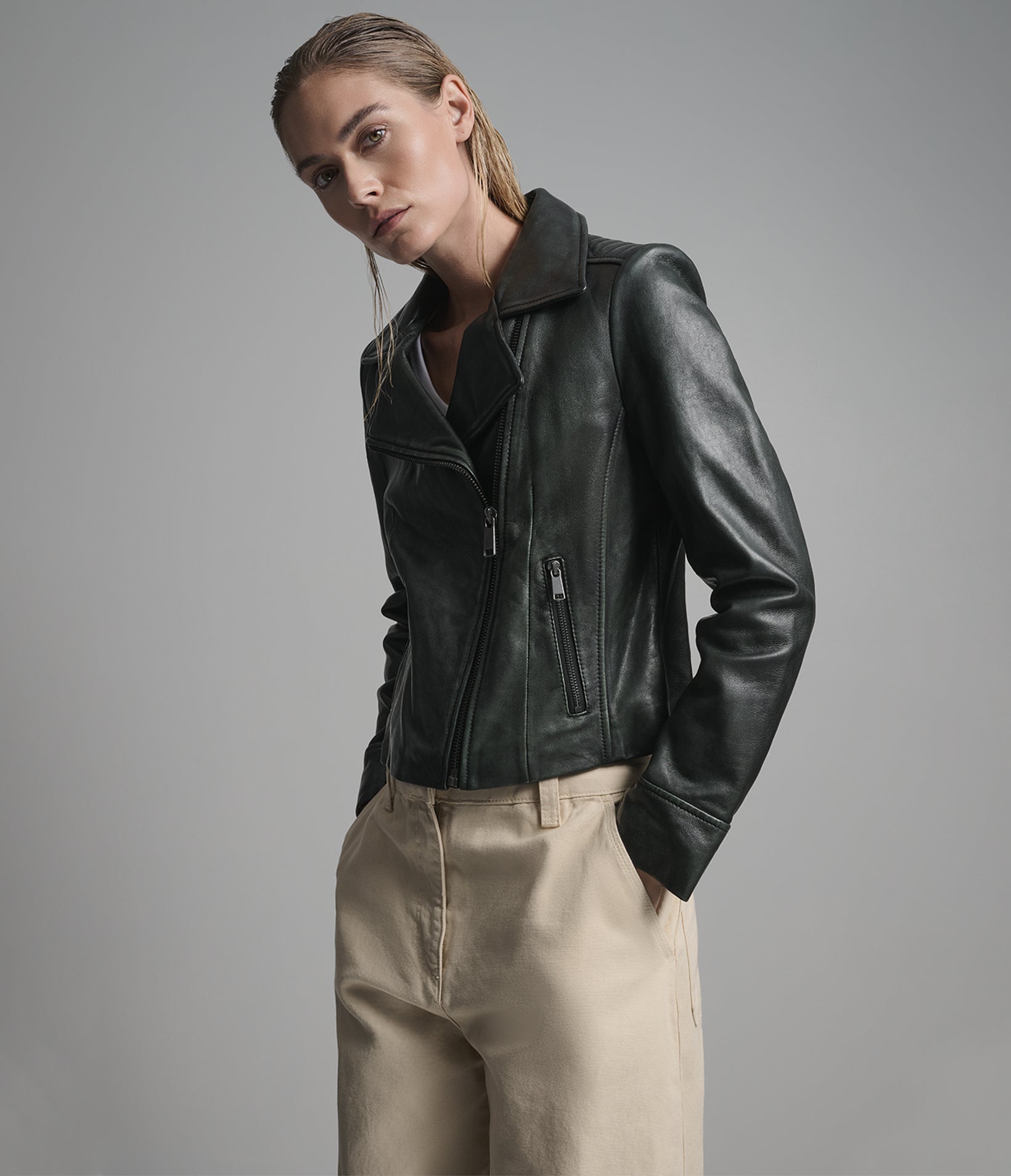 Audrey Leather Vintage Cropped Moto Jacket View 1 | Motorcycle Jackets Audrey Leather Vintage Cropped Moto Jacket View 1 | Motorcycle Jackets