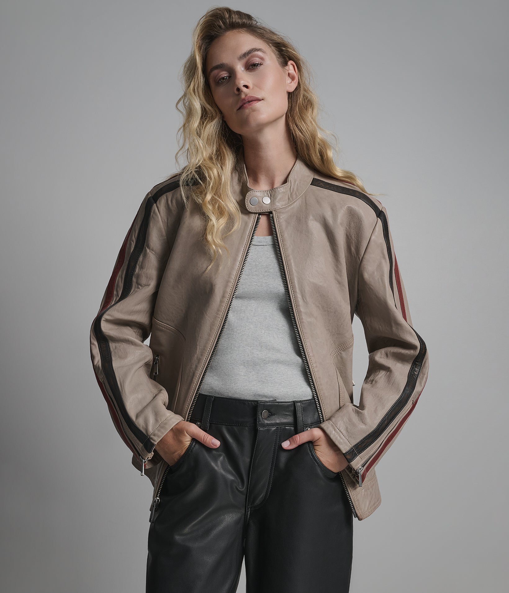 Nova Vintage Leather Striped Racer Jacket View 1 | Women's Sale Nova Vintage Leather Striped Racer Jacket View 1 | Women's Sale