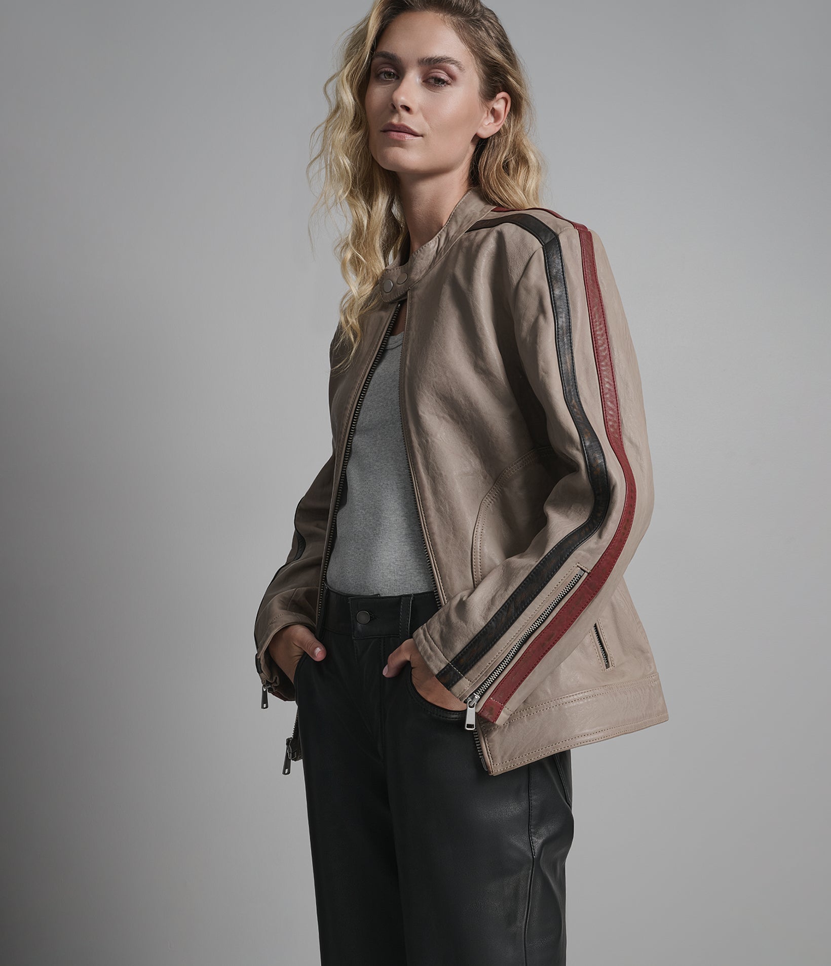 Nova Vintage Leather Striped Racer Jacket View 2 | Women's Sale Nova Vintage Leather Striped Racer Jacket View 2 | Women's Sale