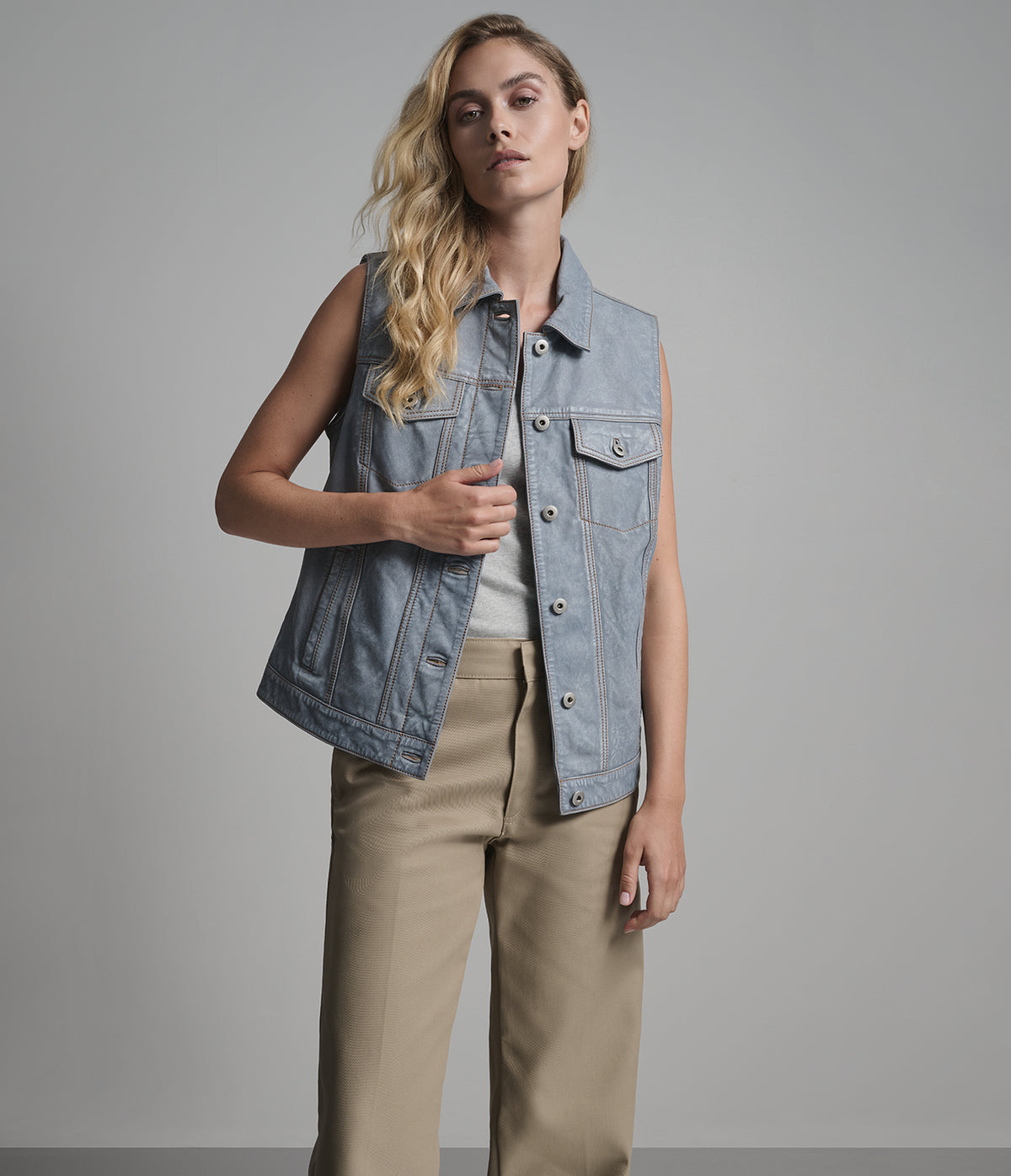 Mackenzie Leather Denim Vest | Wilsons Leather