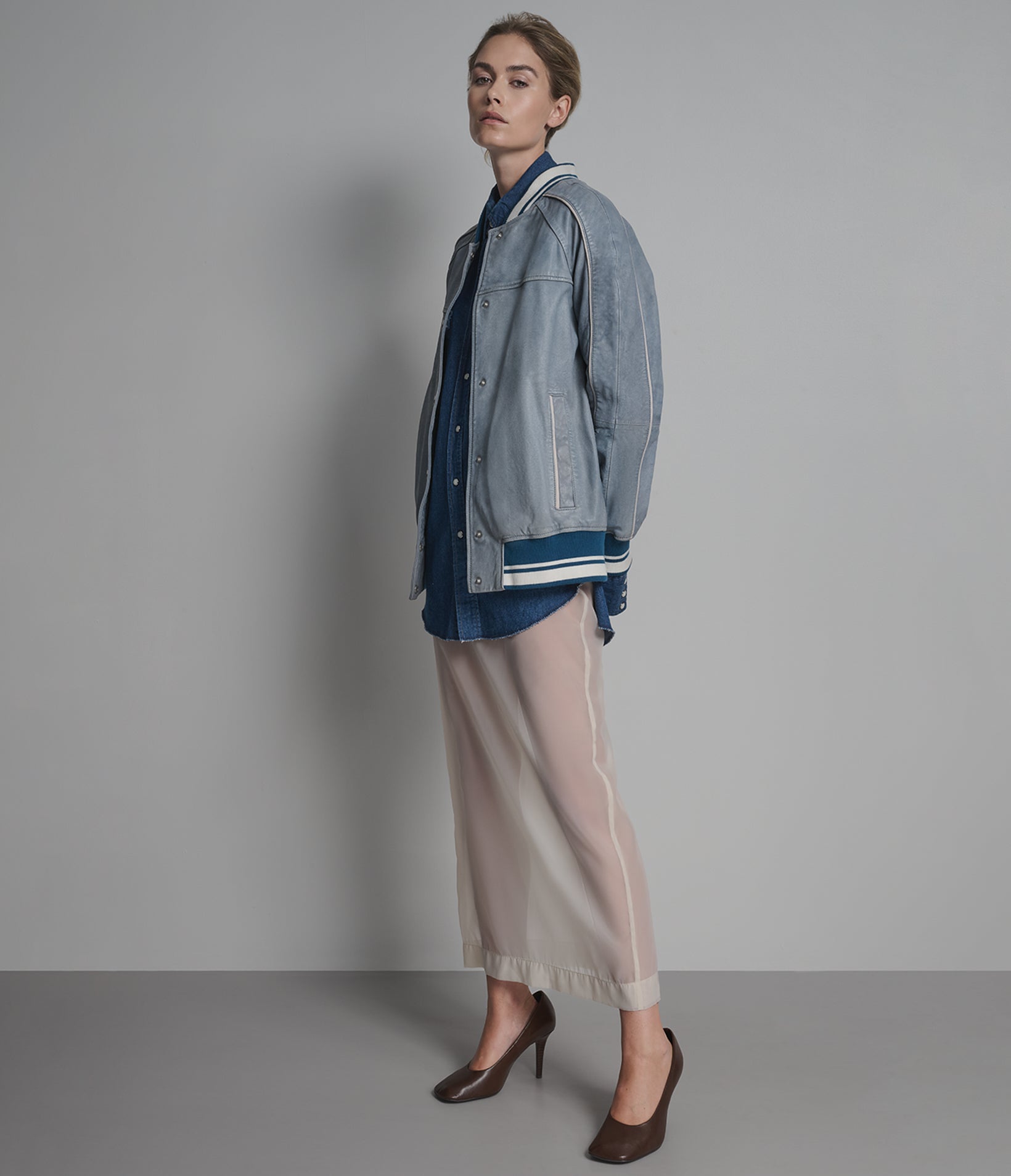 Lena Leather Denim Varsity Jacket View 6 Lena Leather Denim Varsity Jacket View 6