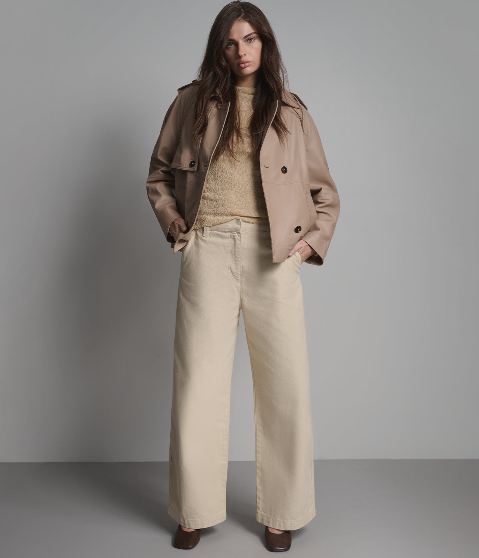 Teagan Leather Double-Breasted Short Trench Jacket View 5 | Trench Coats Teagan Leather Double-Breasted Short Trench Jacket View 5 | Trench Coats